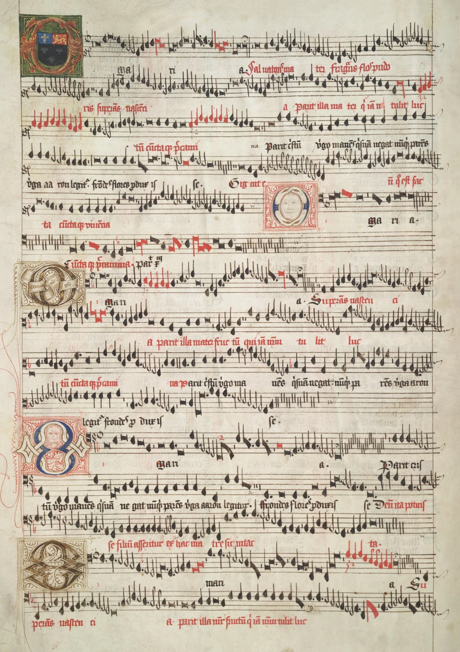 Part of opening of John Browne, O Maria salvatoris mater from the Eton Choirbook. Eton College Library, ML 178, fol. 1v.