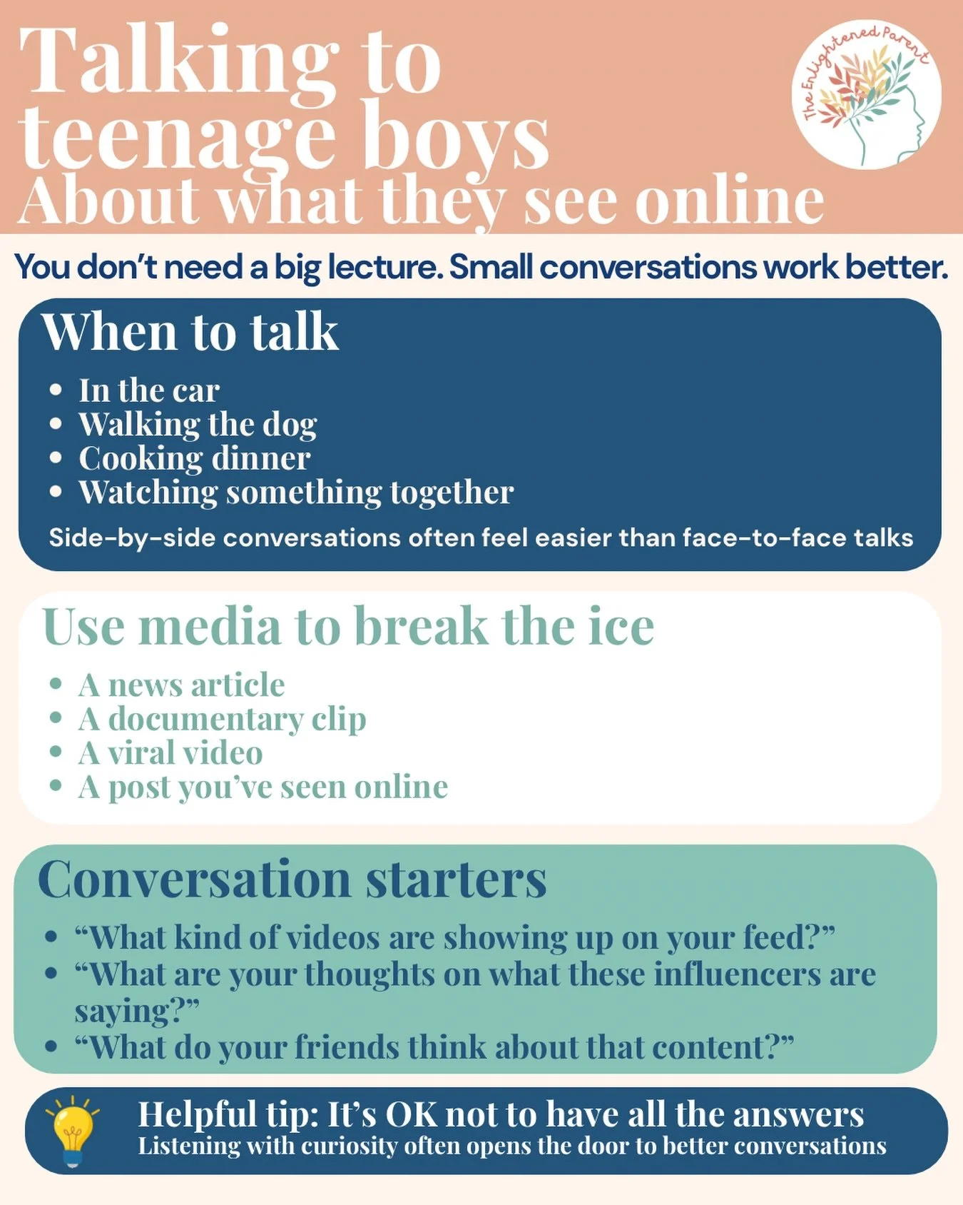 We MUST talk to our boys about what they see online, even though it may feel daunting. 

But it doesn&rsquo;t have to be a big lecture.

Often the most meaningful conversations happen during ordinary moments: in the car, walking the dog or while watc
