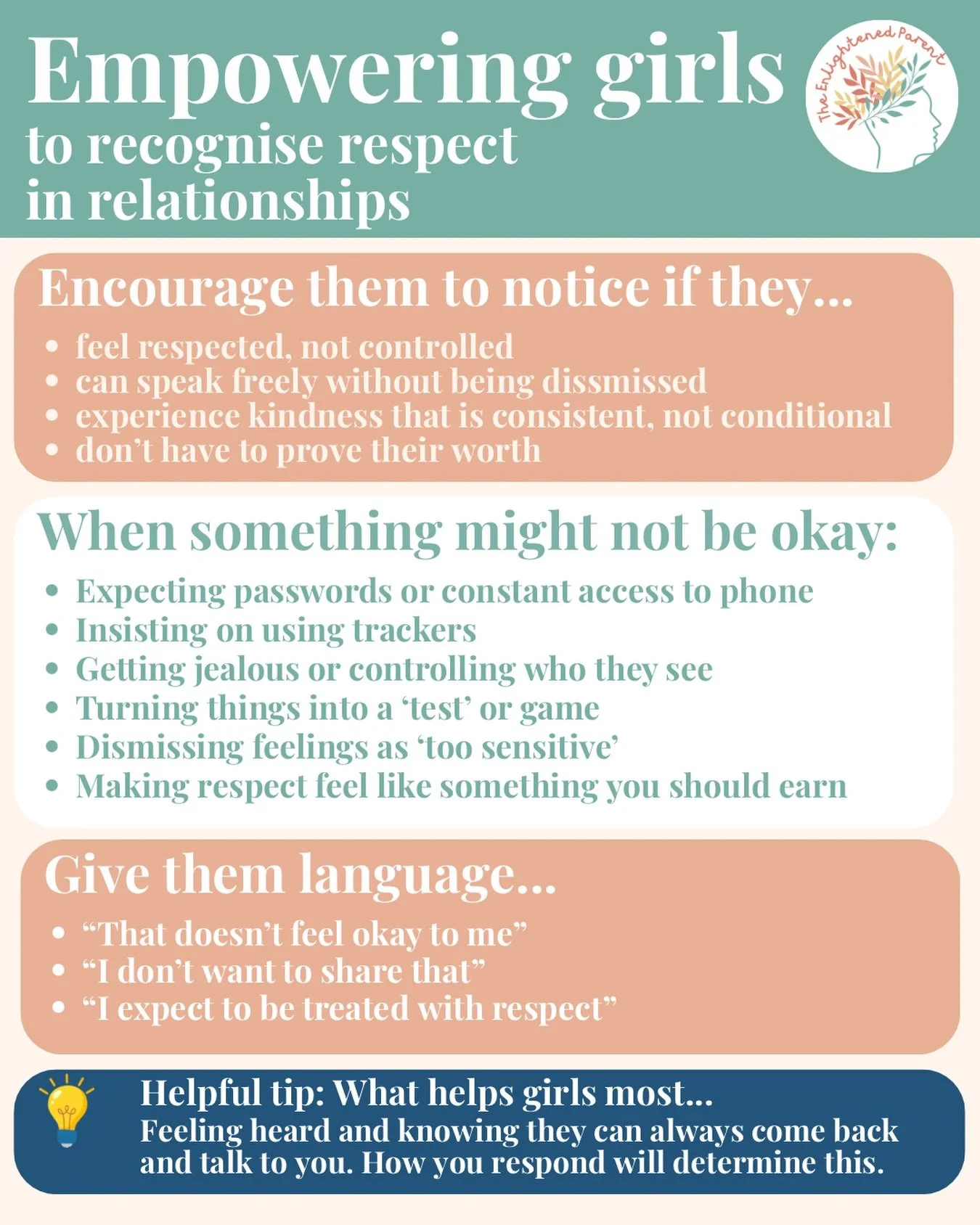 Helping girls understand what respect looks like in relationships isn&rsquo;t about making them fearful.

It&rsquo;s about helping them feel confident, trust their instincts and recognise when something doesn&rsquo;t feel right.

Not all unhealthy be