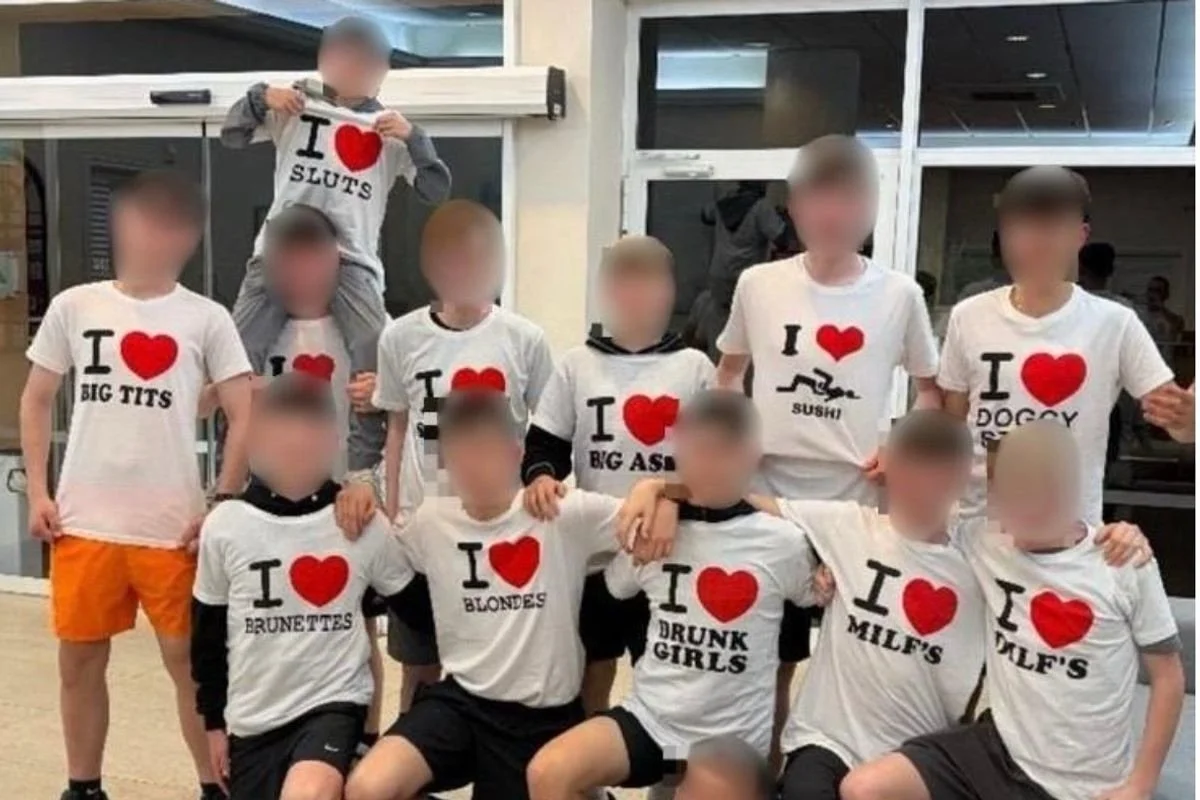 It&rsquo;s hard to ignore what&rsquo;s going on here.

A group of boys, aged 14 and 15 years, old part of a Scottish football team and on a tour abroad, wearing t-shirts with explicitly sexual, misogynistic slogans. Not just worn in private but photo