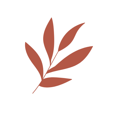 A minimalist graphic of a brown leaf with several elongated leaflets on a black background.