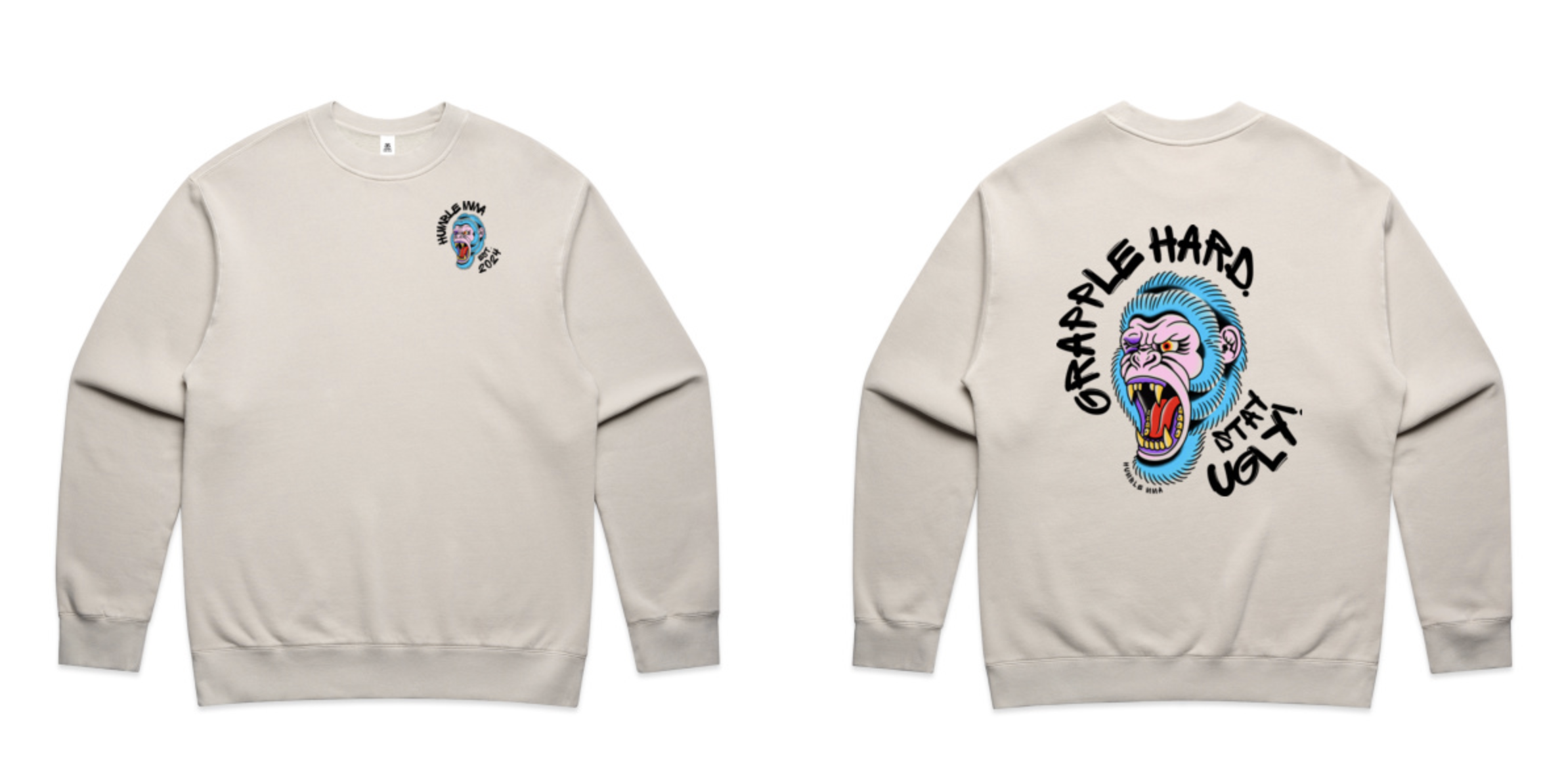 Pre Order - 2026 Grapple Hard - Mens Relax Faded Bone Crew