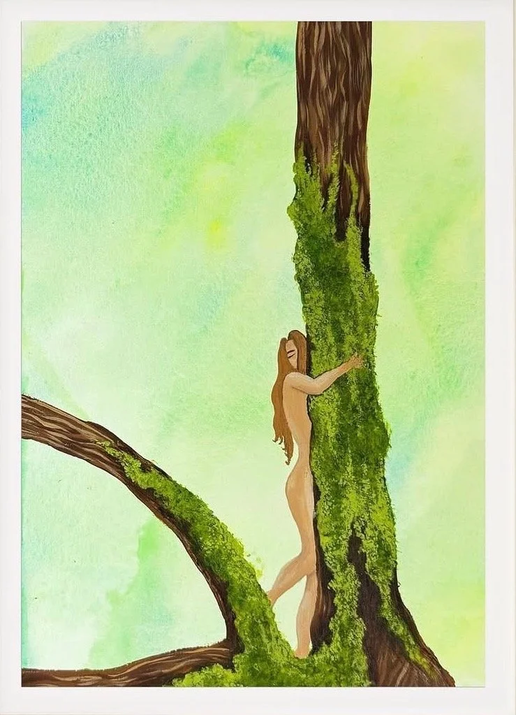 Tree Hugger, gouache on paper, 2024