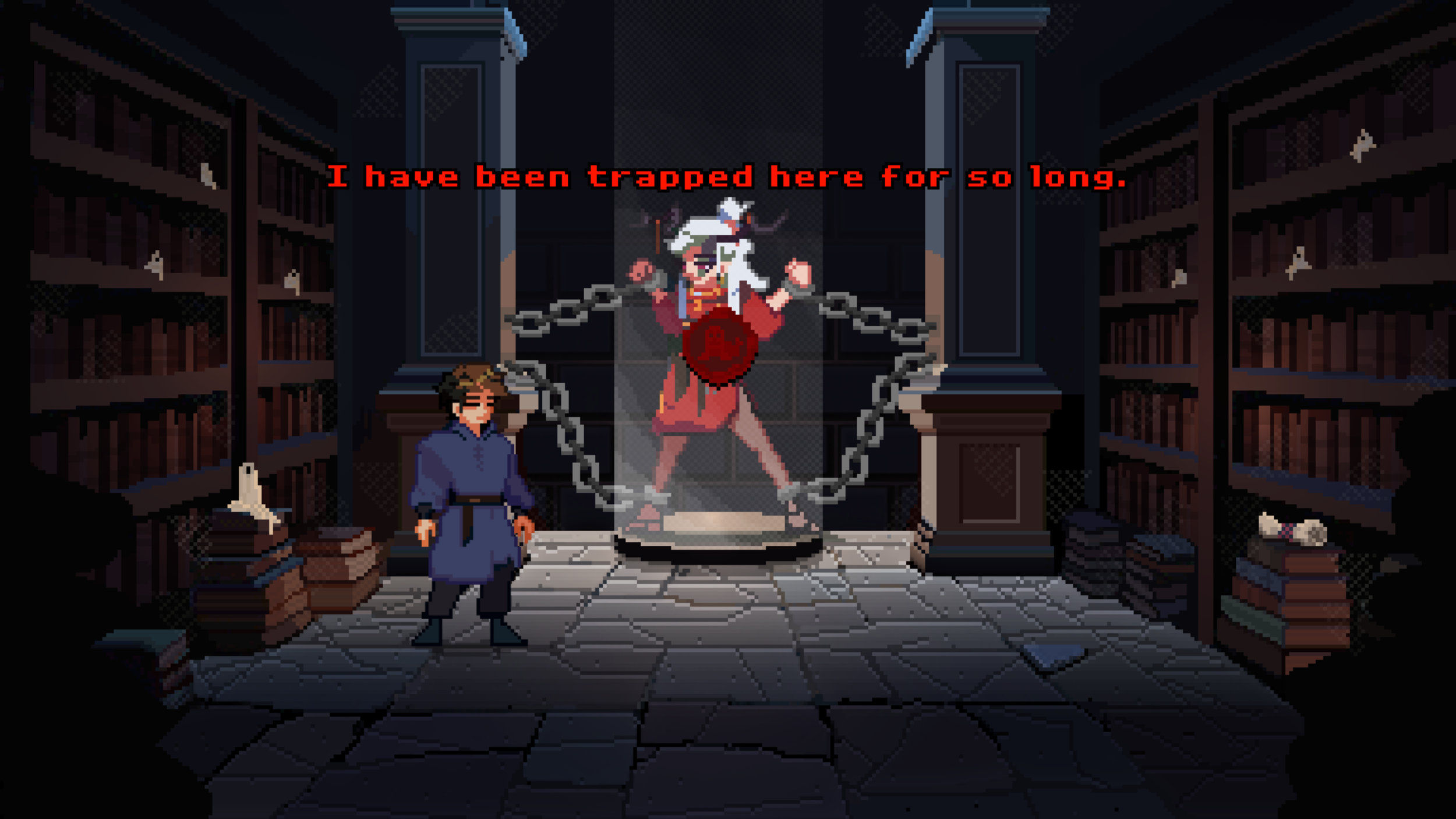 The library at night. Someone left a door open they definitely should not have.