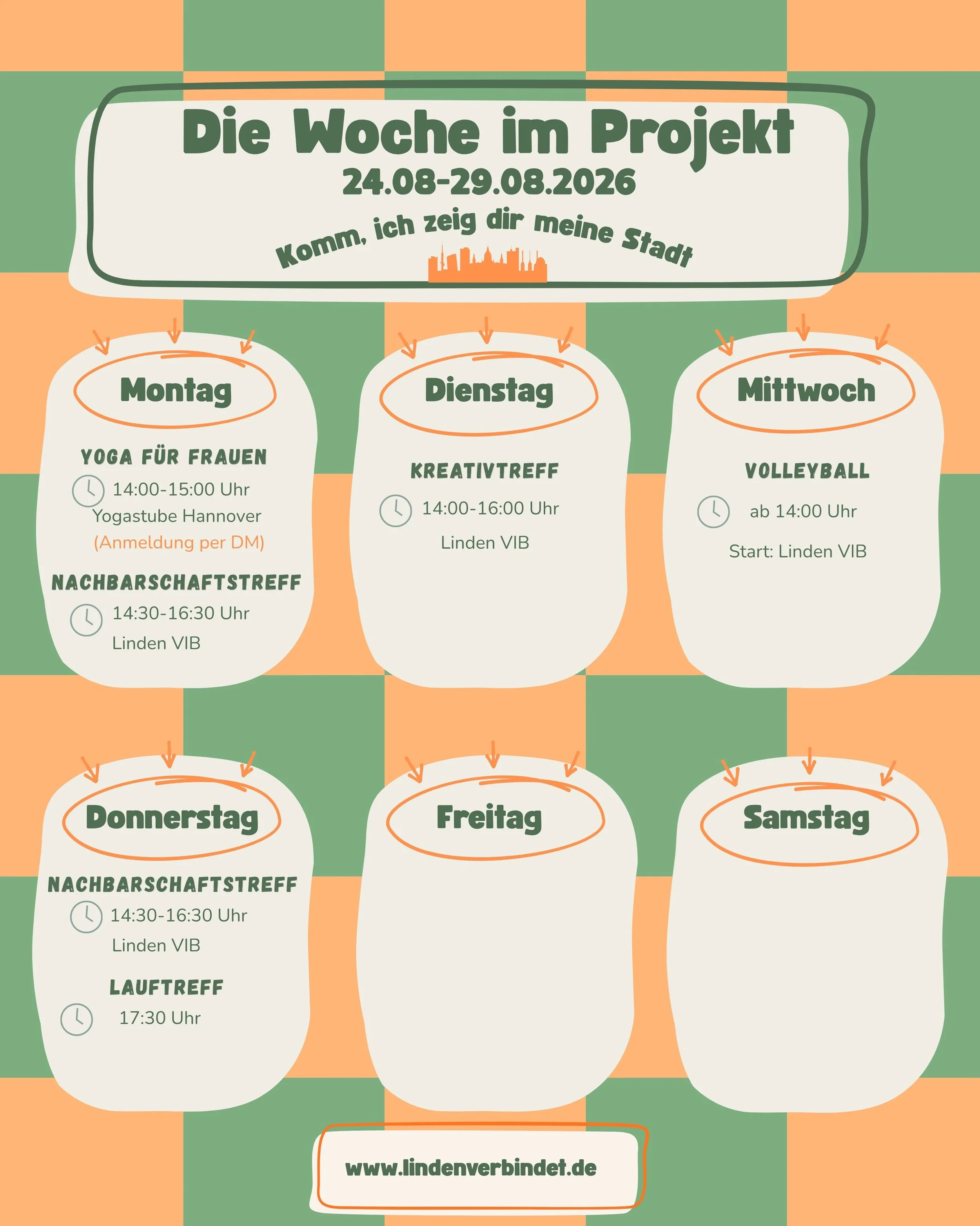 Der Plan f&uuml;r unsere n&auml;chste Woche im Projekt. Kommt vorbei, wir freuen uns auf euch 🫶🏻

#bgzvorort #lindenverbindet #kommichzeigdir #sprachcaf&eacute; #volleyball