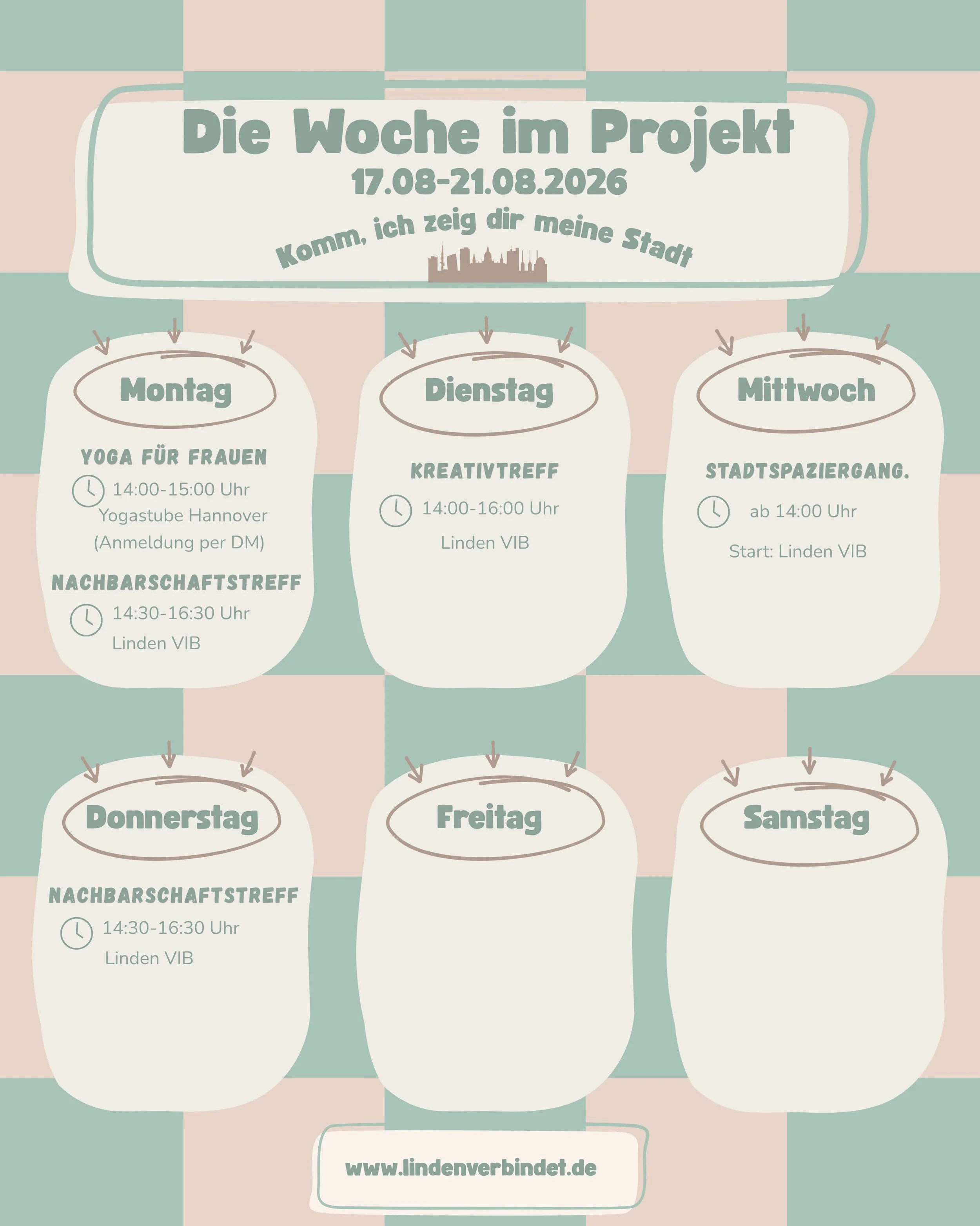 Unser Plan f&uuml;r die n&auml;chste Woche! Komm vorbei und mach mit 😊☀️

#lindenverbindet #bgzvorort #kommichzeigdir #hannover #sprachcaf&eacute;