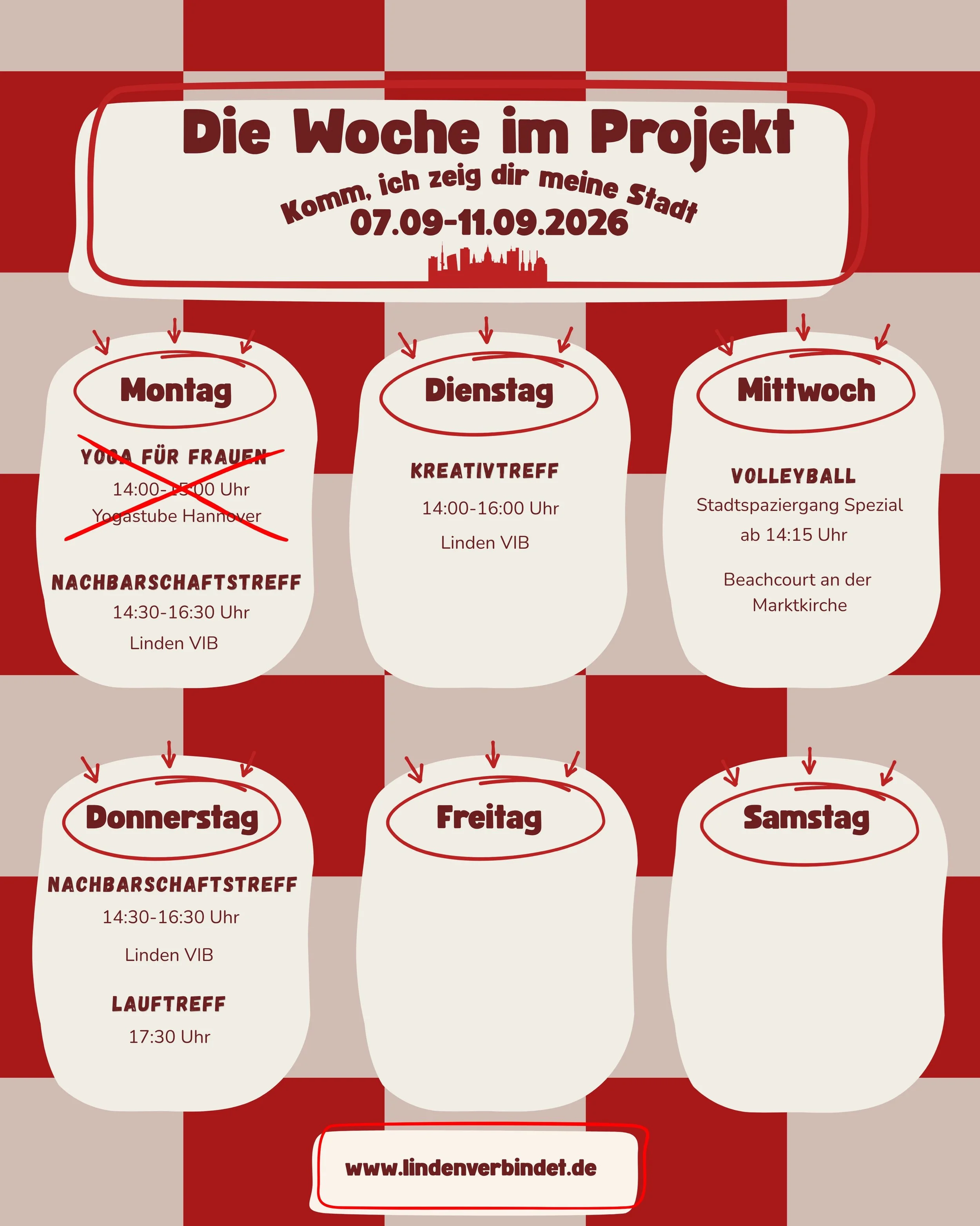 Die neue Woche im Projekt! Kommt vorbei und seid dabei 🍁☀️🫶🏻

#lindenverbindet 
#bgzvorort 
#kommichzeigdir
#volleyball
#sprachcaf&eacute;