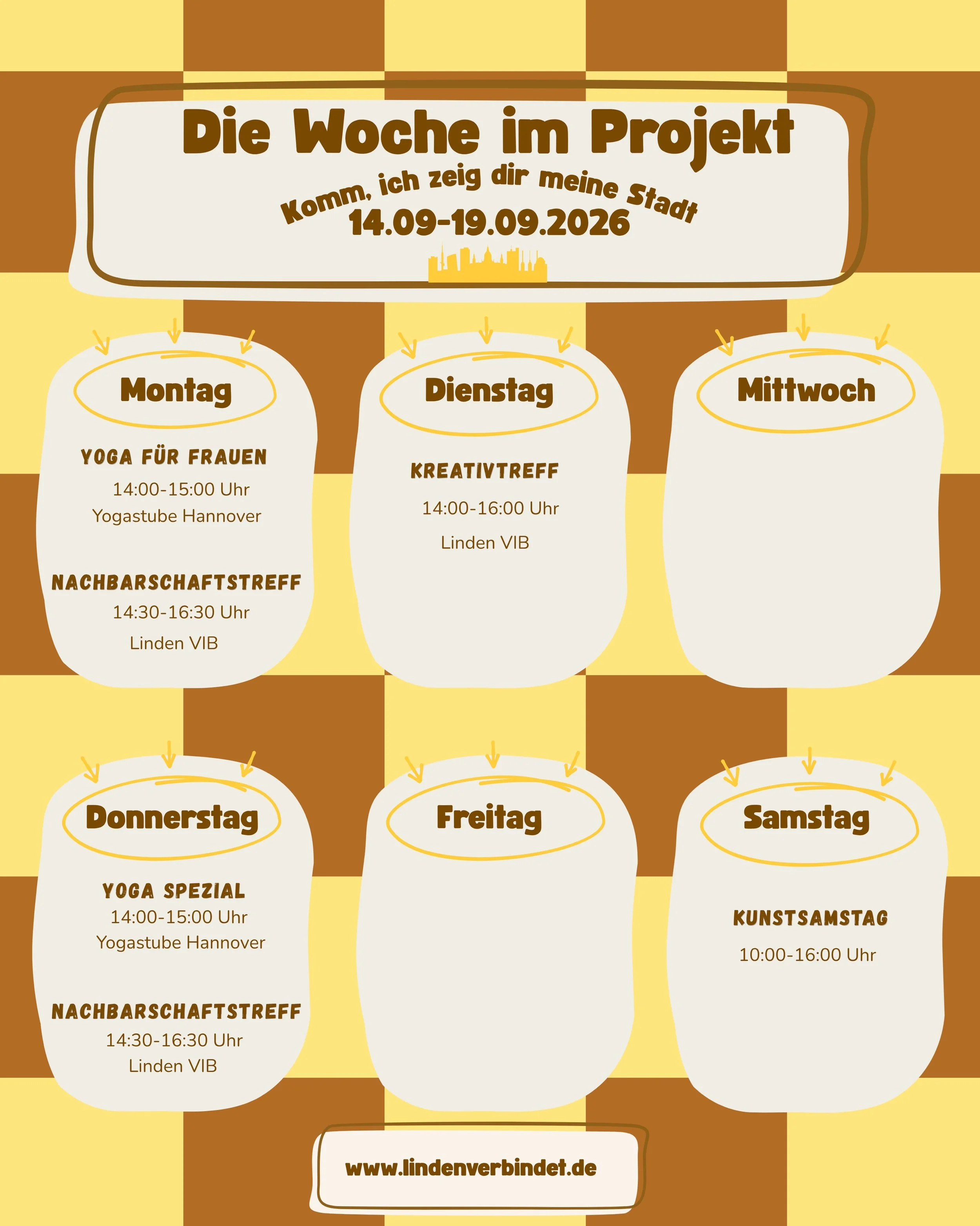 Hast du n&auml;chste Woche schon was vor? 👀
Hier kommt unser neuer Wochenplan - gleich mit zwei Specials: Donnerstag wollen wir in der @pilates_yogastube_hannover unsere Yoga F&auml;higkeiten vertiefen und am Samstag wartet der n&auml;chste Kunstsam