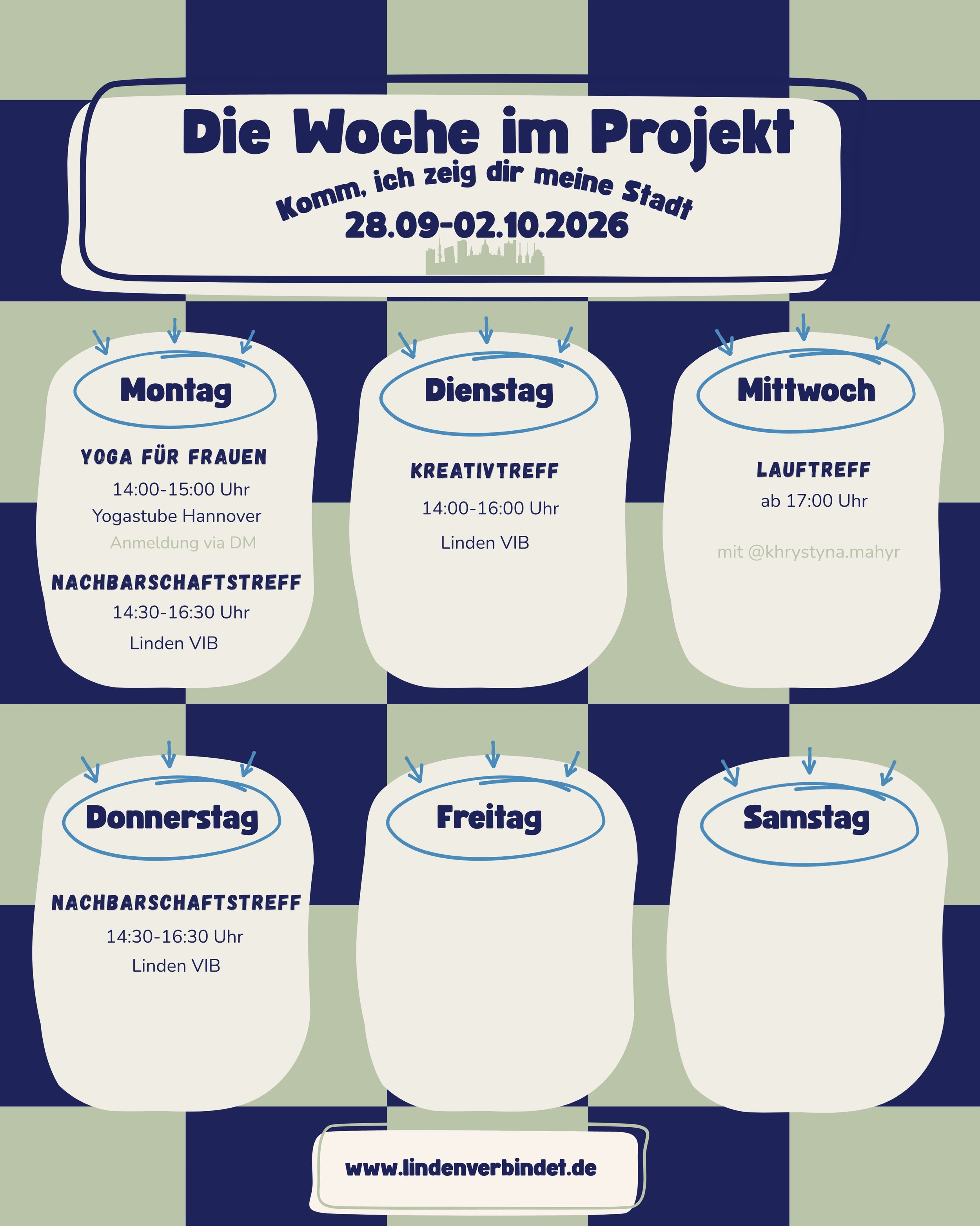 Hier kommt die neue Woche f&uuml;r euch! Seid dabei und kommt vorbei 🫶🏻🫶🏽🫶🏿

#bgzvorort #lindenverbindet #kommichzeigdir #sprachcafe #neuefreunde