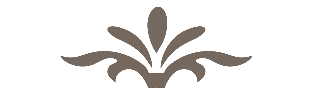 Black decorative flourish with symmetrical floral design in the center.