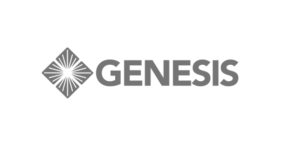 Black background with a logo featuring a stylized diamond shape on the left and the word "GENESIS" in bold uppercase letters on the right.