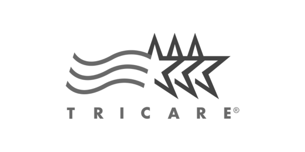 TriCare logo with three stylized stars and curved lines above the text 'TRICARE'