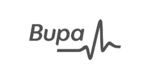 Bupa logo with text and an electrocardiogram line.