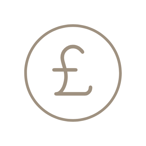 Icon of a British pound currency symbol (£) inside a circle.