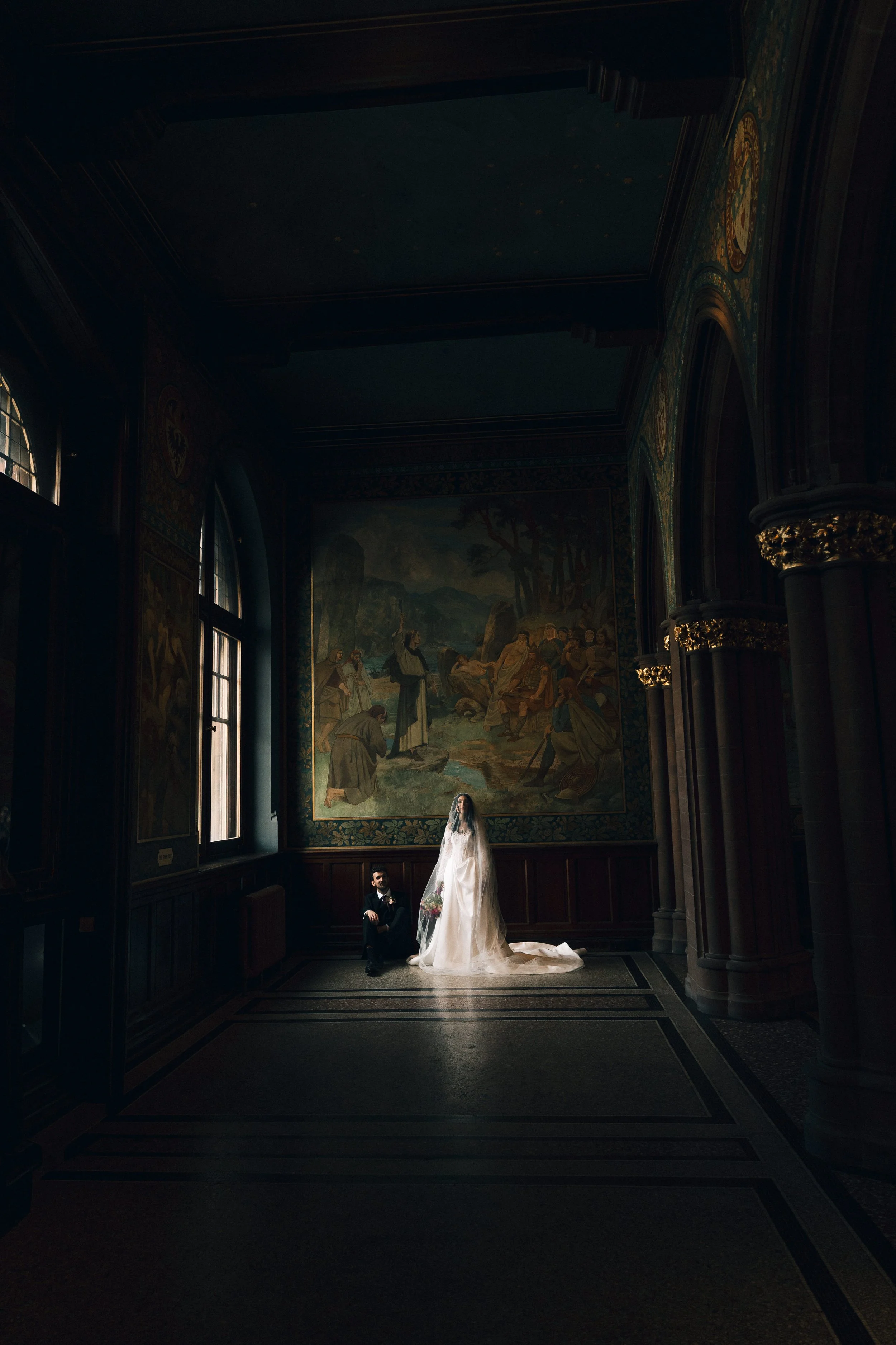 National Scottish Portrait Gallery in Edinburgh wedding couple art photoshoot