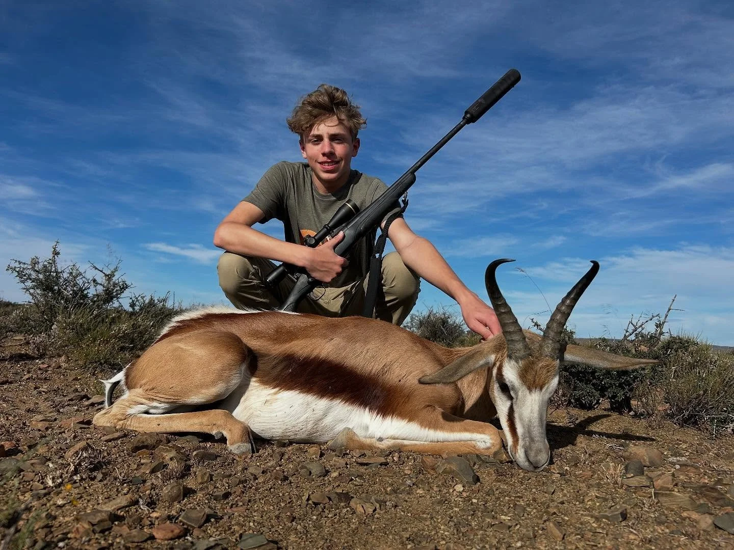 A beautiful springbuck taken in the heart of the Karoo.
These agile antelope are one of South Africa&rsquo;s most iconic plains game species&mdash;fast, sharp-eyed, and always a challenge to stalk. 🌍

From the vast open landscapes to the quiet momen