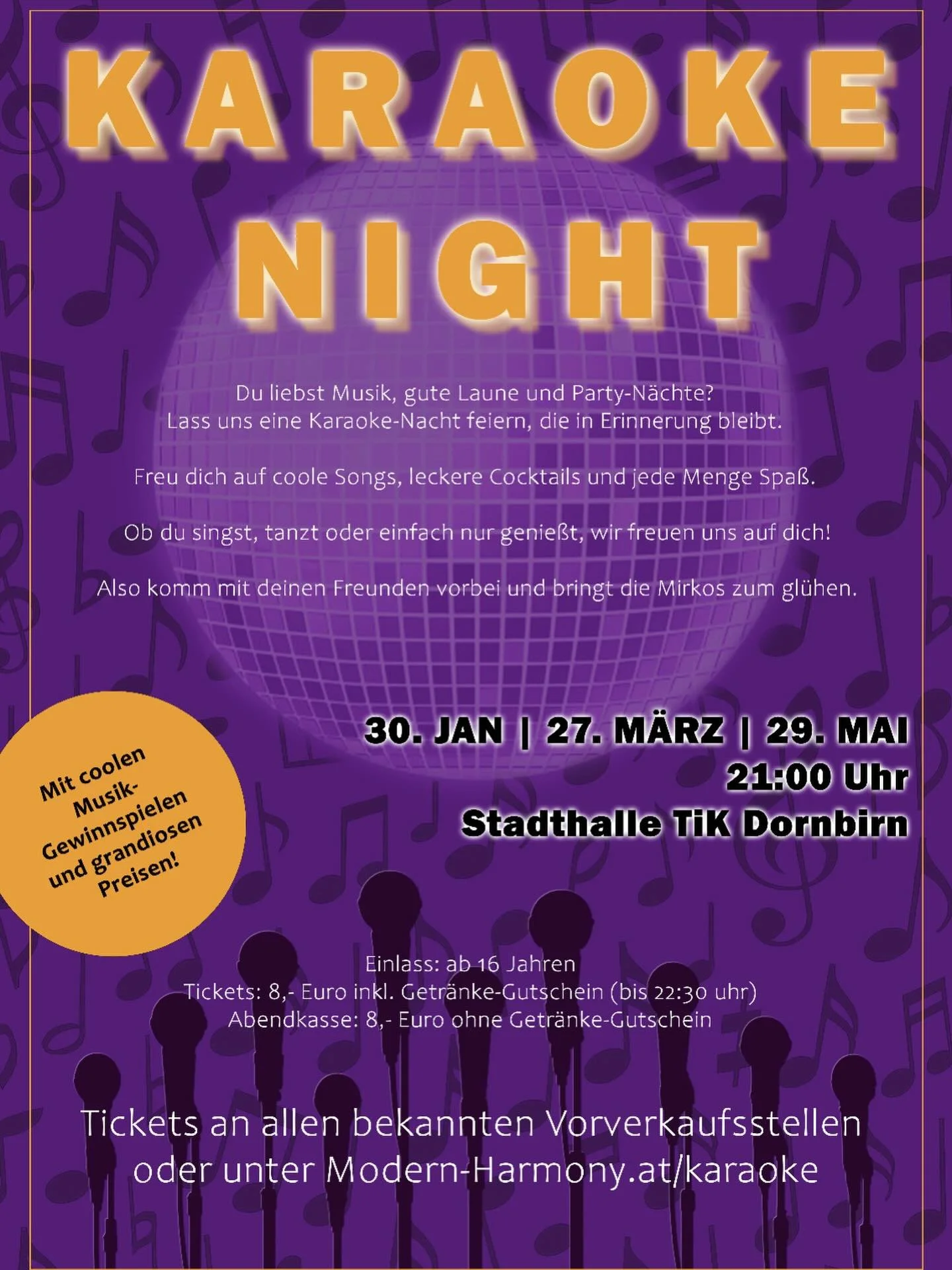 Schnallt euch an, haltet eure Getr&auml;nke fest und startet mit uns durch! 
Am Samstag, dem 30.01. findet die erste, von vorerst 3 Karaoke-Parties von Modern Harmony im @tikdornbirn statt🤩
Aber keine Sorge, es wird keine B&uuml;hne f&uuml;r erfahre