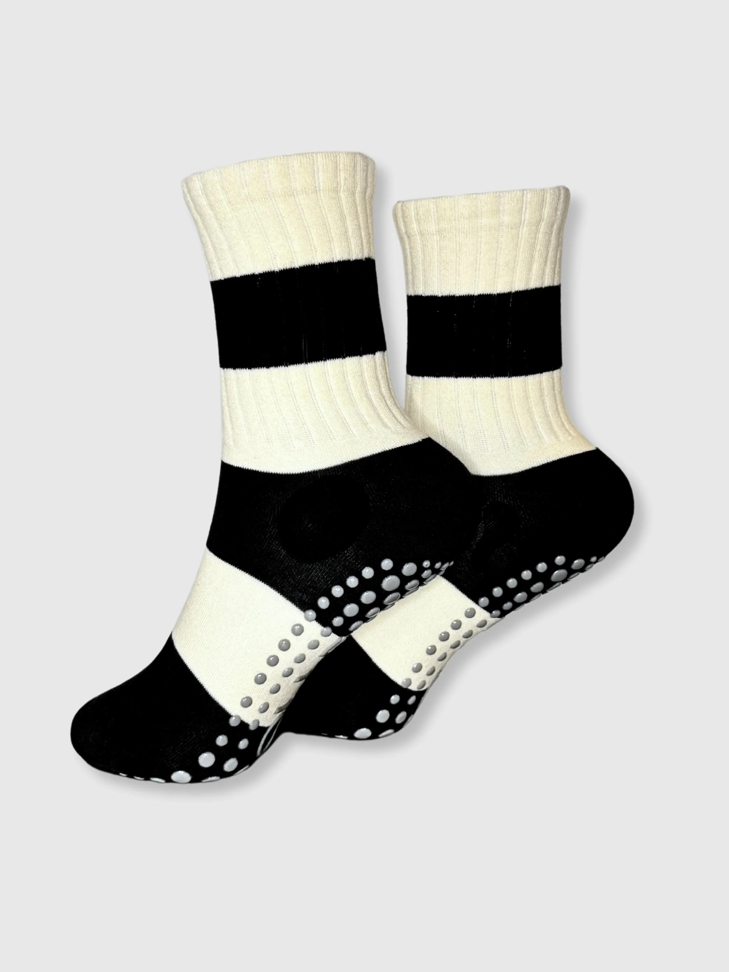 Black and Cream Striped Grip Socks