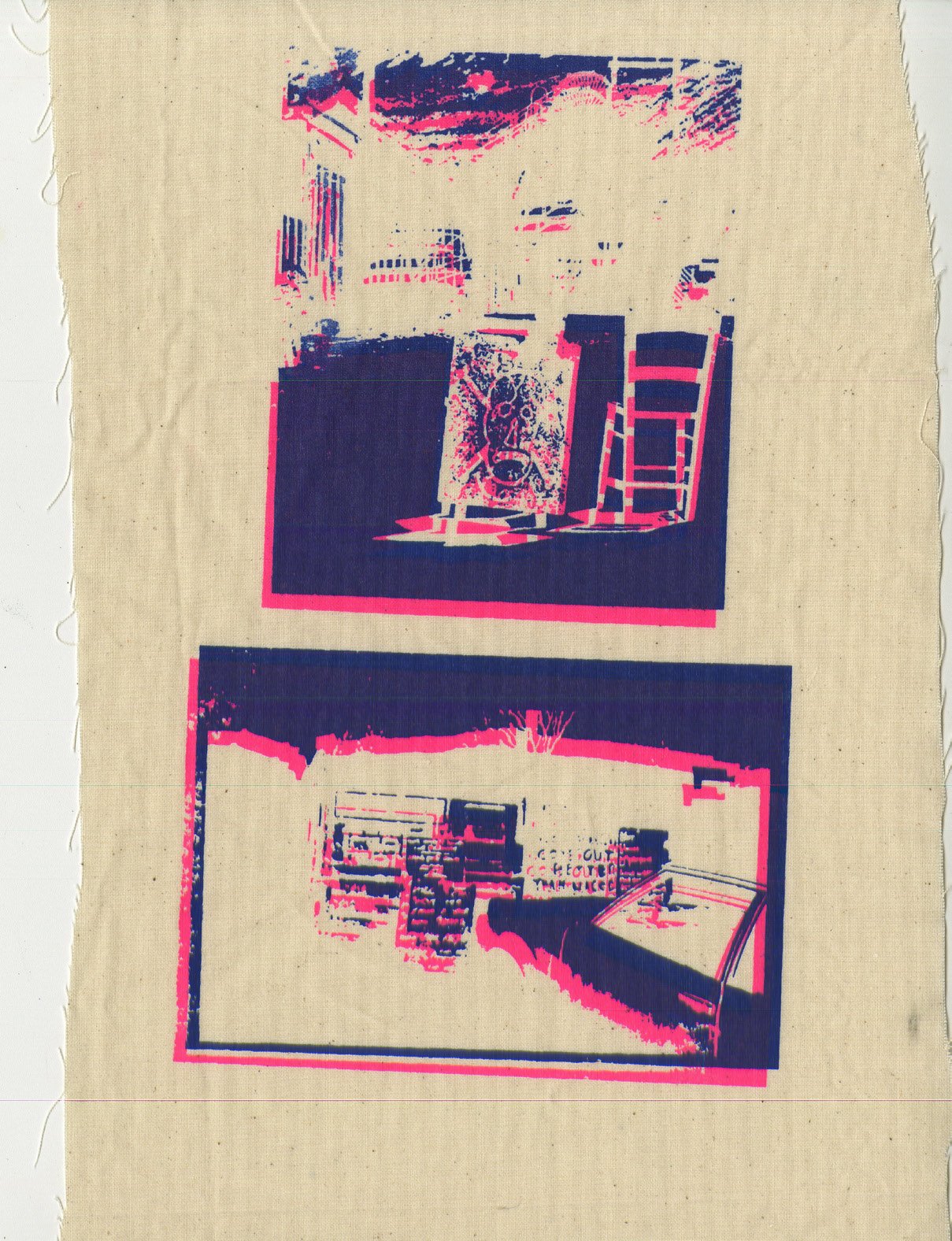 Layered screen print of archive image from strike.