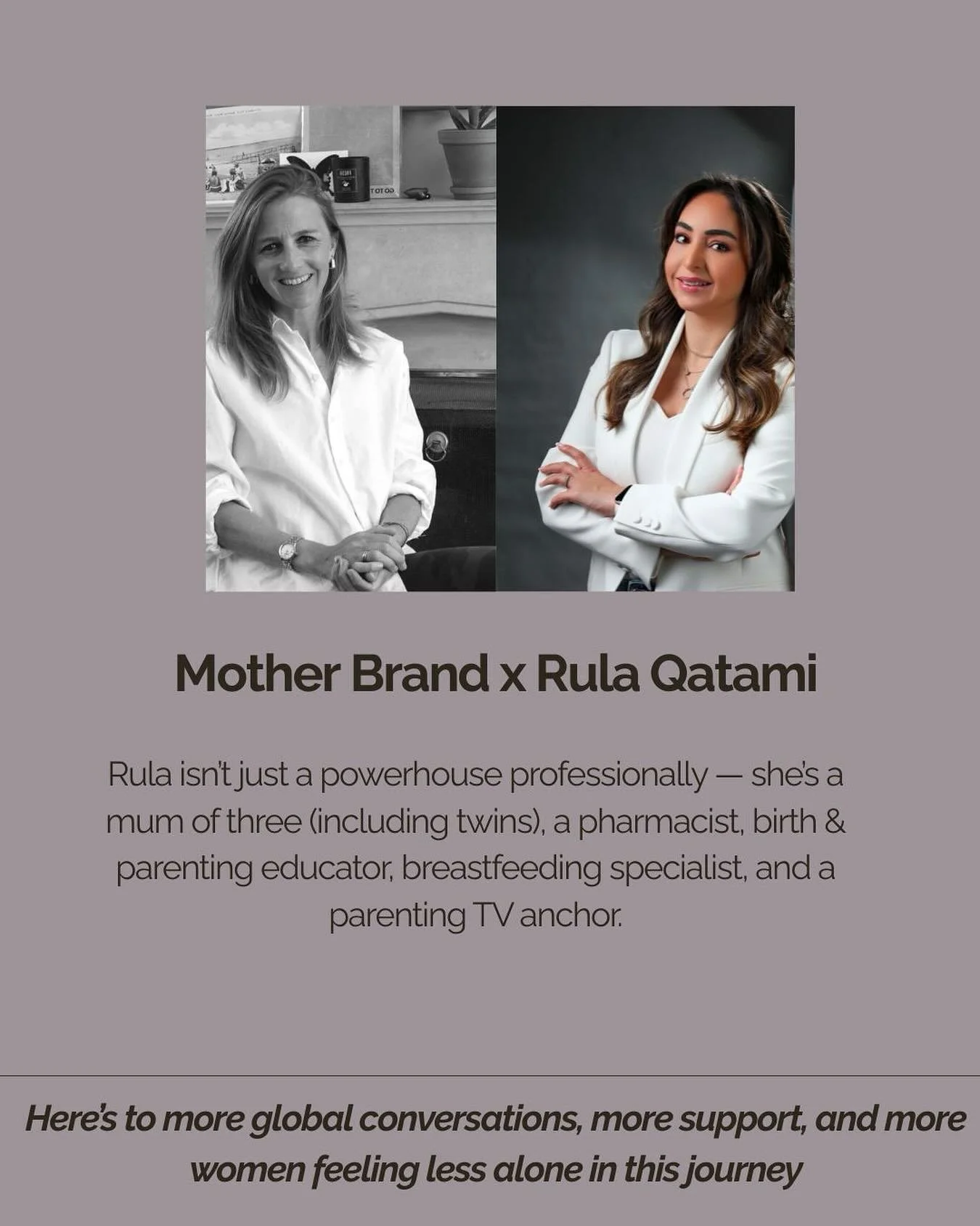 ✨ Big News from Mother Brand! ✨

We&rsquo;re so excited to be working with the incredible Rula Qatami and her Pregnancy Care Centre in Jordan 

Rula isn&rsquo;t just a powerhouse professionally &mdash; she&rsquo;s a mum of three (including twins!), a