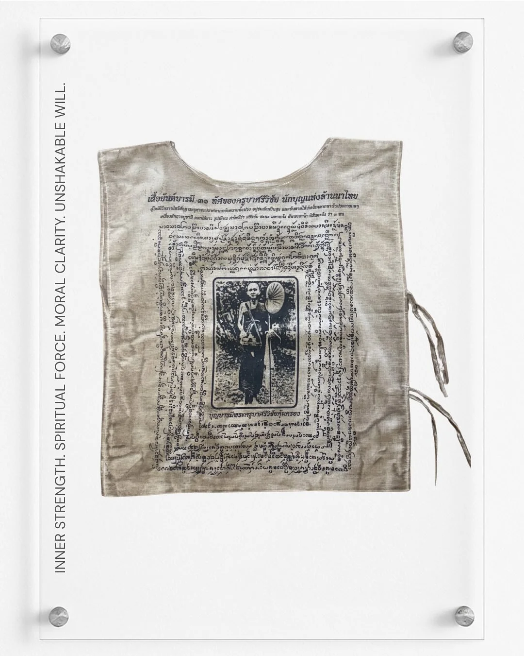 A monk&rsquo;s blessing. A soldier&rsquo;s armor.
Now hung like an artifact &mdash; a relic of protection, presence, and belief.

Talismanic shirts, framed and preserved as sacred design.

#REODform 
#YantShirt 
#CultObject 
#SpiritualDesign 
#Mystic