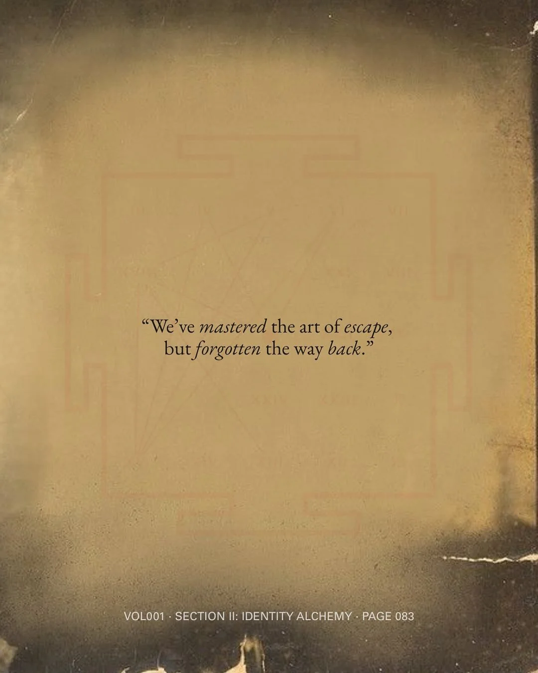 We disappeared quietly.

Not because we wanted freedom &mdash;
but because we forgot how to stay.

This isn&rsquo;t noise.
It&rsquo;s a symptom.
Of not feeling.
Of not being here.

Touch something real.
Come home to your body.
It&rsquo;s time.

vol00