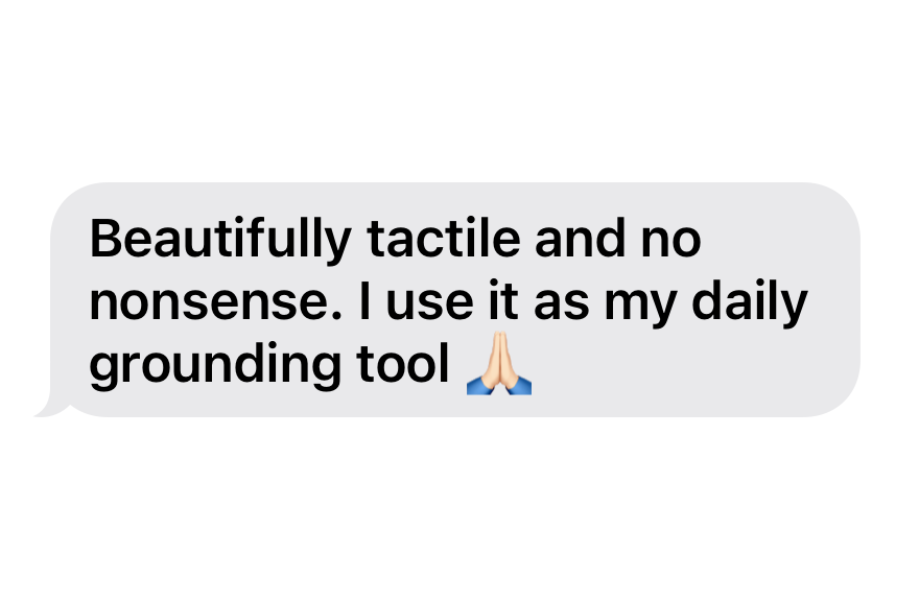 Customer review screenshot for REOD.FORM BODY.TXT zine: ‘Beautifully tactile and no nonsense. I use it as my daily grounding tool 🙏.’ Testimonial emphasizing the zine as a physical object for mindfulness, grounding, and spiritual practice.