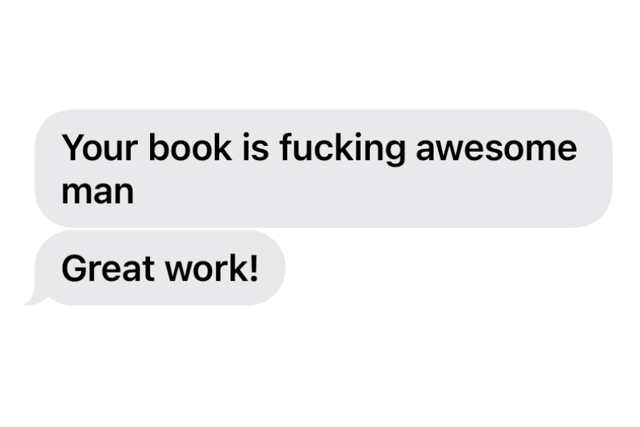 Customer testimonial screenshot praising REOD.FORM’s BODY.TXT zine: ‘Your book is fucking awesome man. Great work!’ — authentic review highlighting the impact and quality of this spiritual, modern mystic field manual.