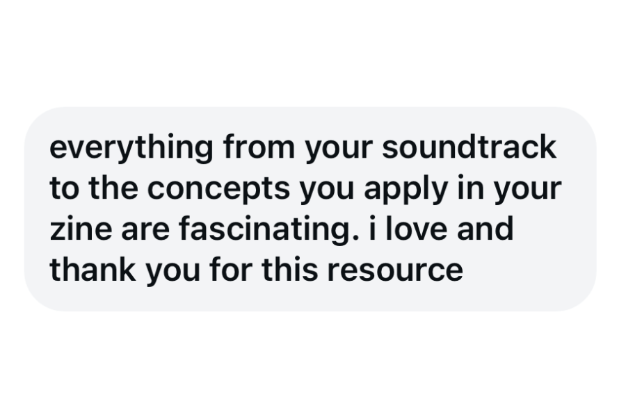 Screenshot of a message expressing appreciation for a resource related to soundtracks and zines.
