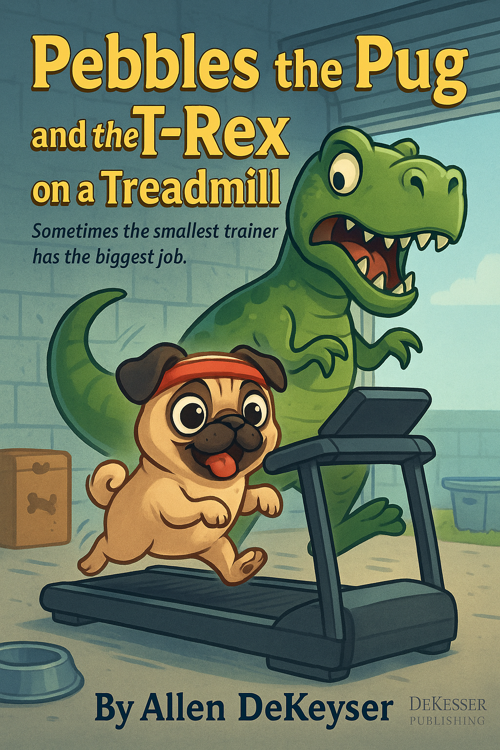 Pebbles the Pug and the T-Rex on a Treadmil