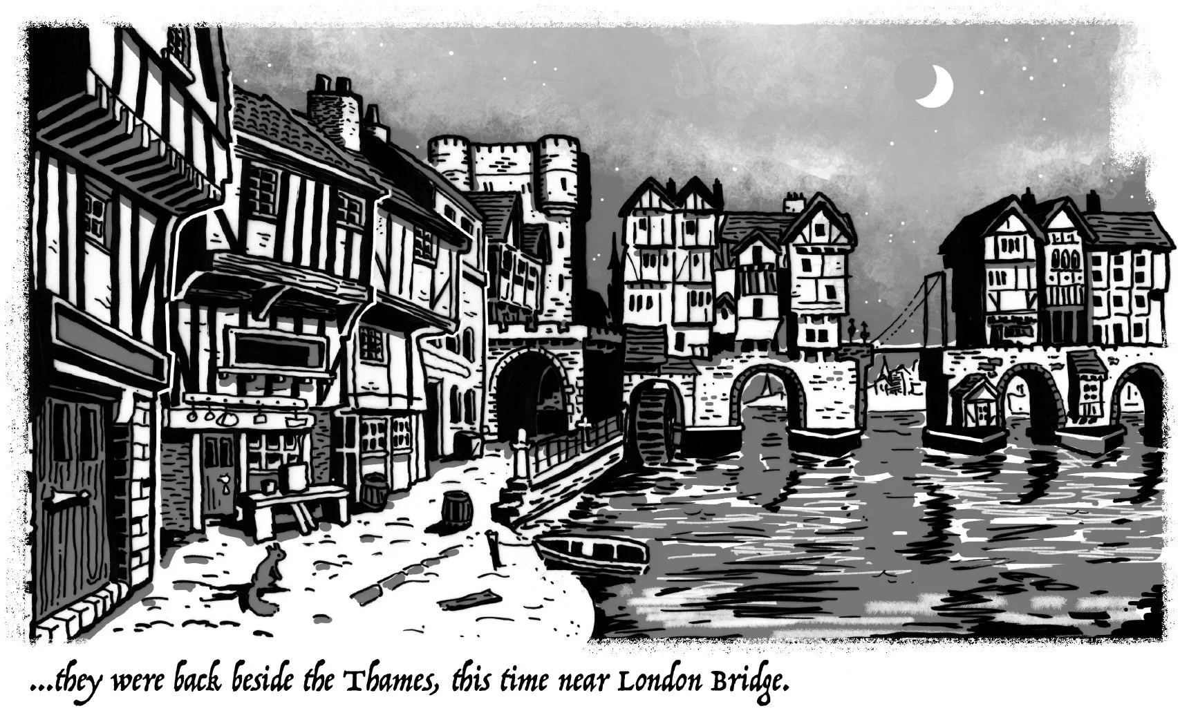Concept art of London bridge in 1666