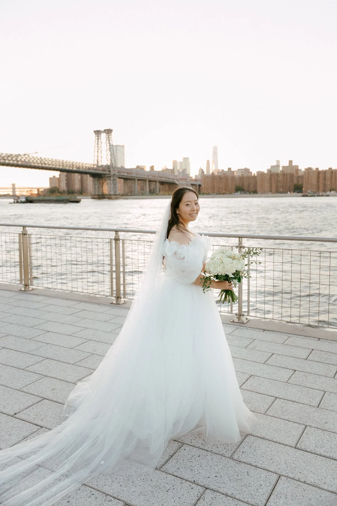 bride solo in river wedding, new york