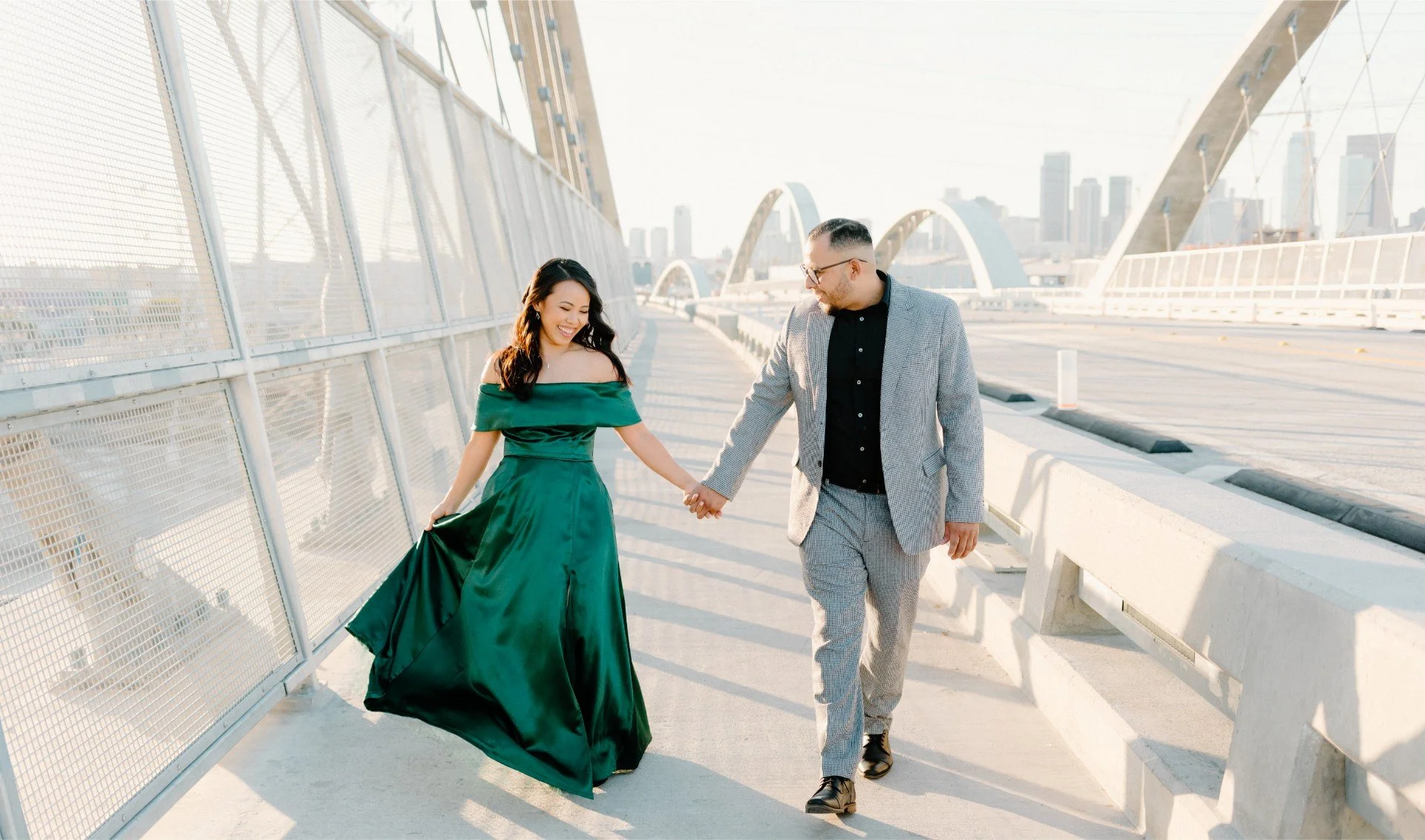 Candid Los Angeles engagement photography of couple laughing together