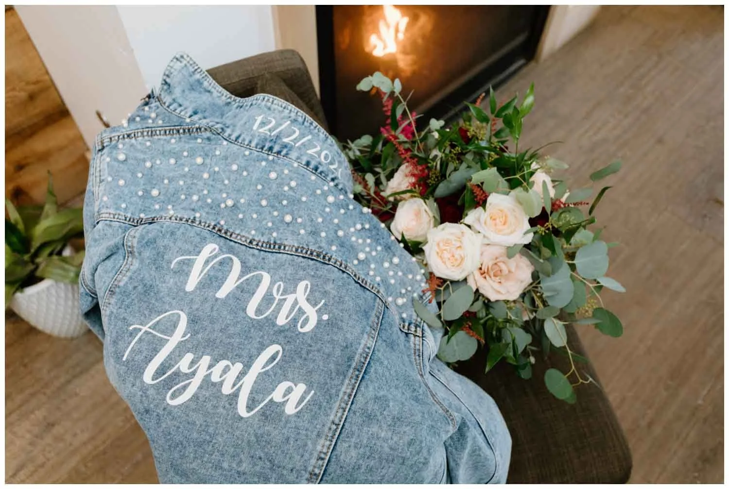 Mrs. Ayala Custom bridal denim jacket with pearls