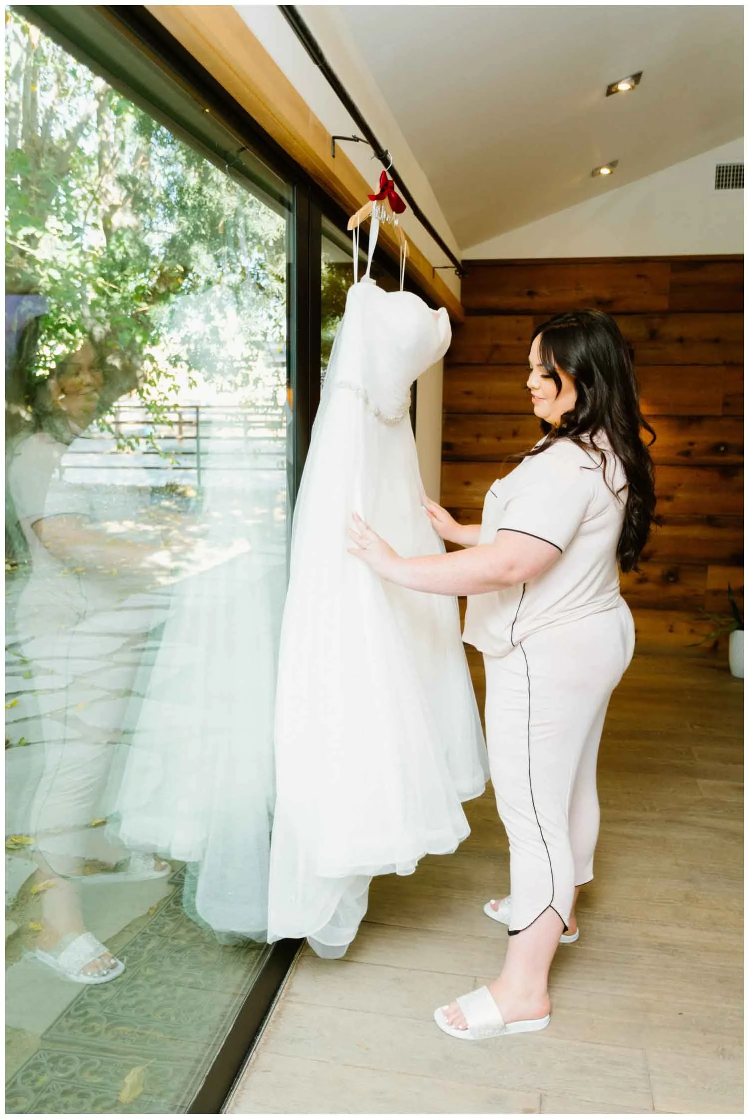 Bride and her wedding dress moment