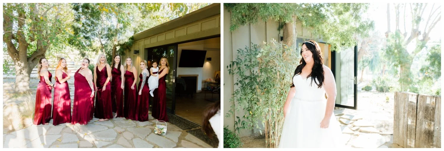 Bride's First Look with Bridesmaids in Galway Downs Temecula, CA
