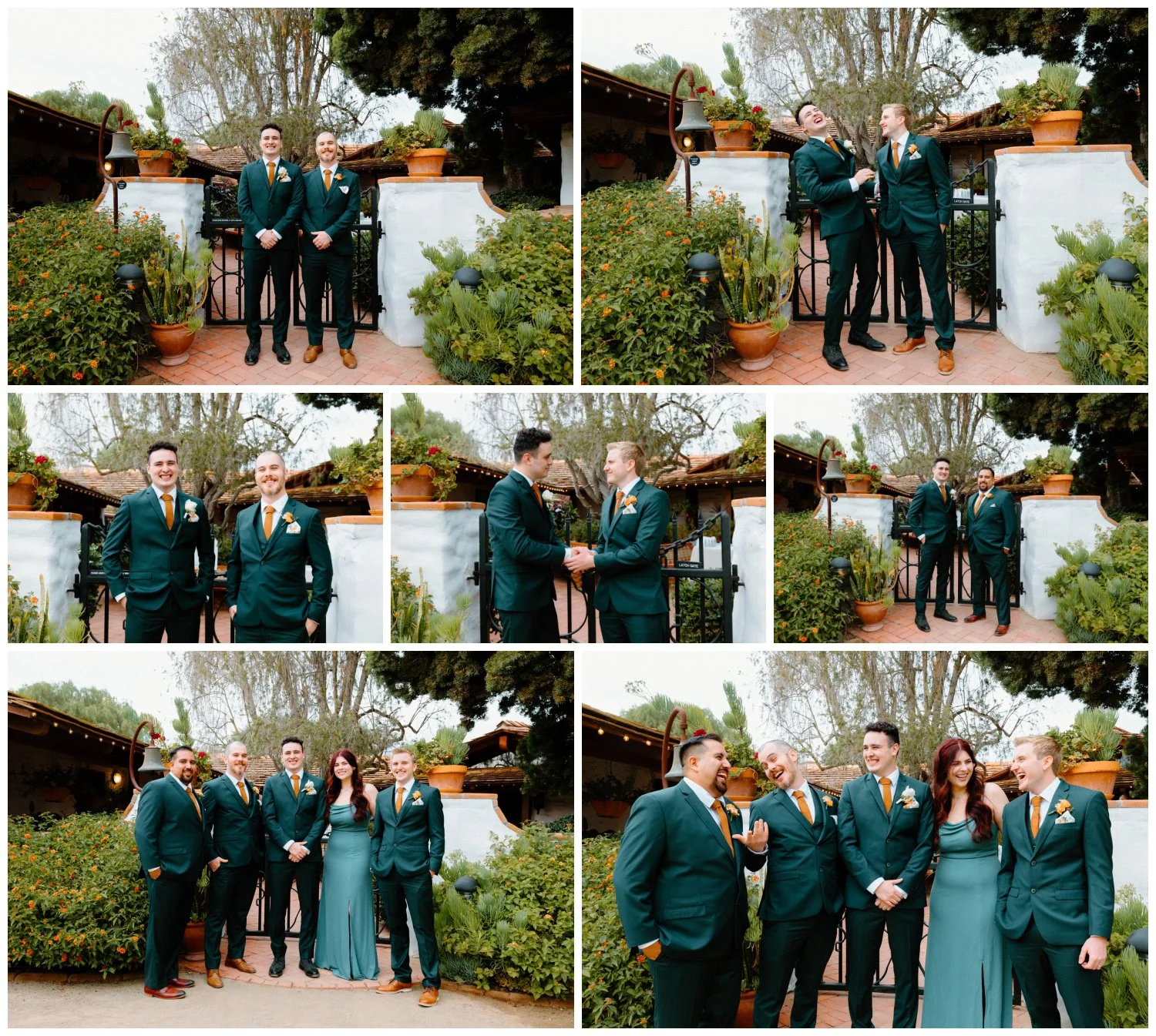 Groom and wedding party candid wedding photos in the old rancho wedding estate