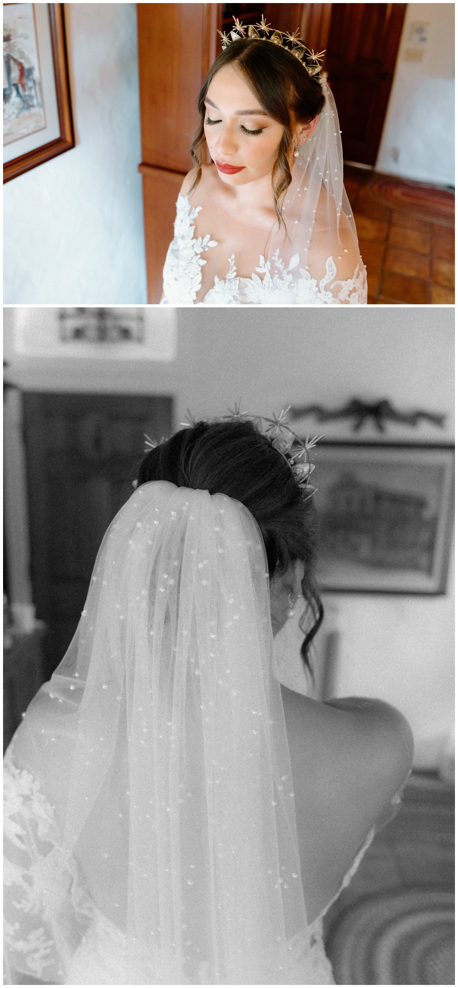 Bridal makeup look and veil details, editorial wedding photography in the old rancho estate carlsbad, ca