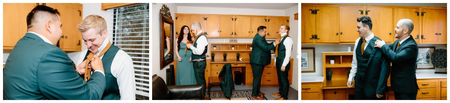 candid wedding photos of groom and his party getting ready in the old rancho, san diego spanish inspired venue