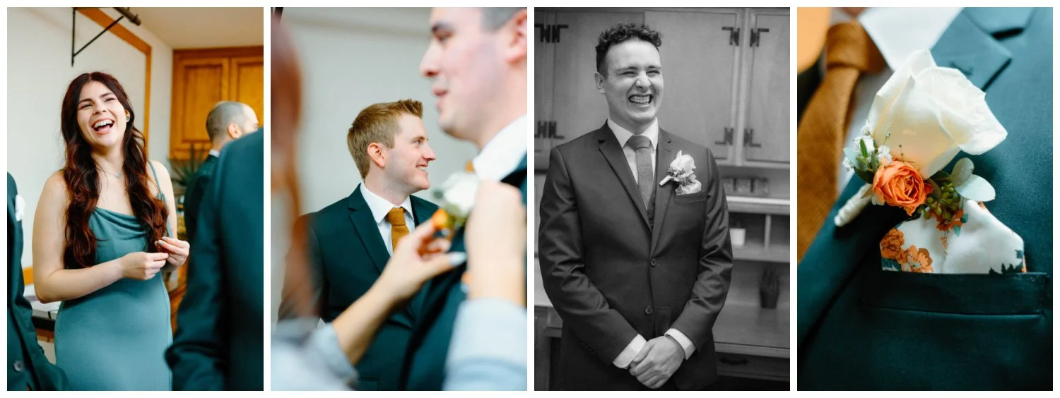 Candid prep photos of groom and his groomspeople in the old rancho estate