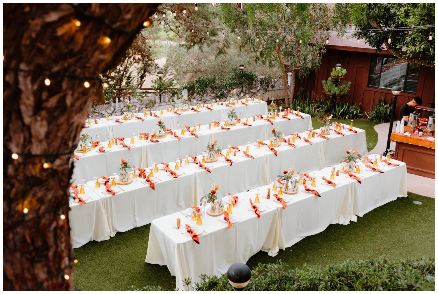 Reception table setup boho chic vibe at the old rancho estate in carlsbad, ca cinematic and editorial wedding photography