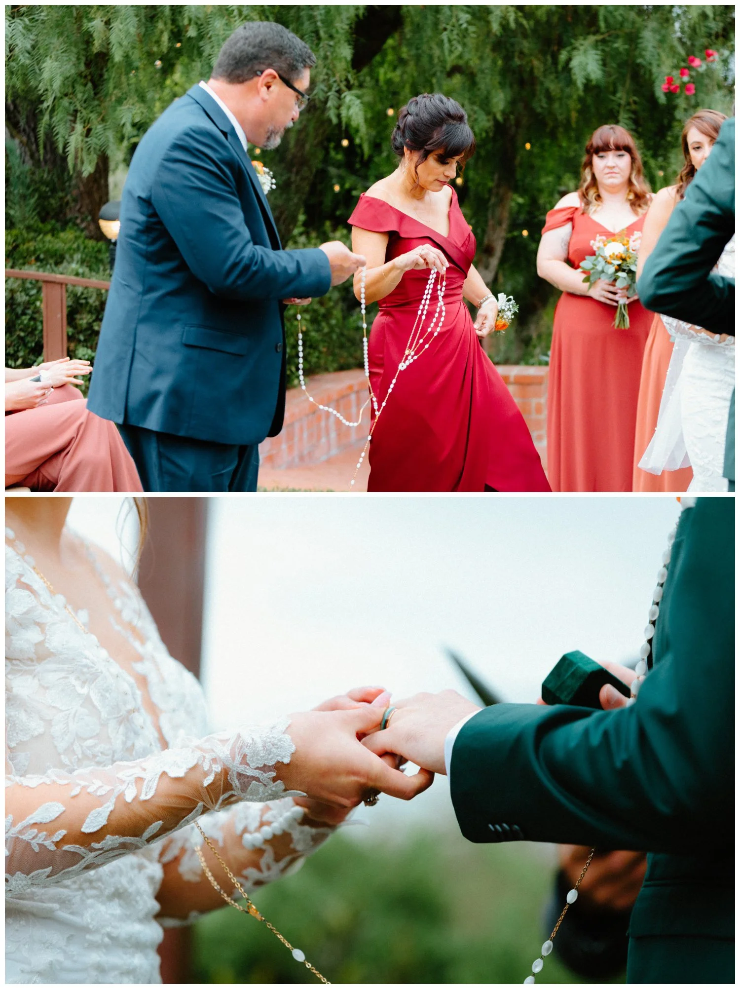 mom and dad put rosary over bride and groom