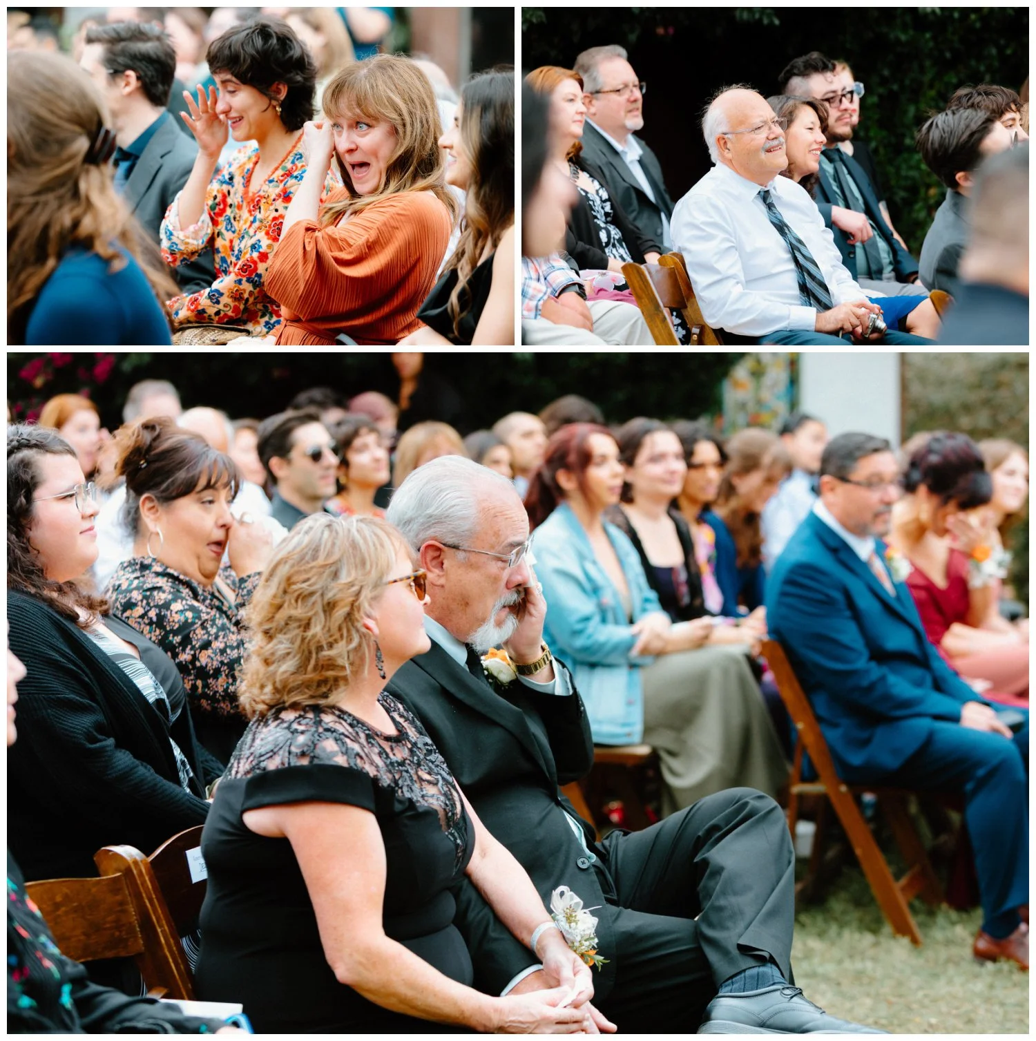 Family and guests crying at ceremony, raw emotions captured by evening