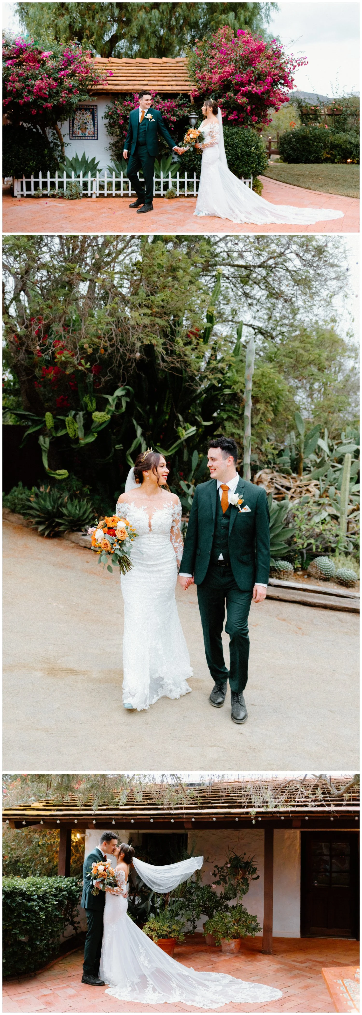bride and groom candid walking shots at the old rancho estate, boho chic meets vintage