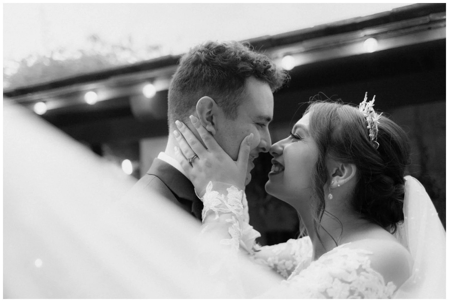 dramatic and sweet veil photo with bride and groom at the old rancho estate