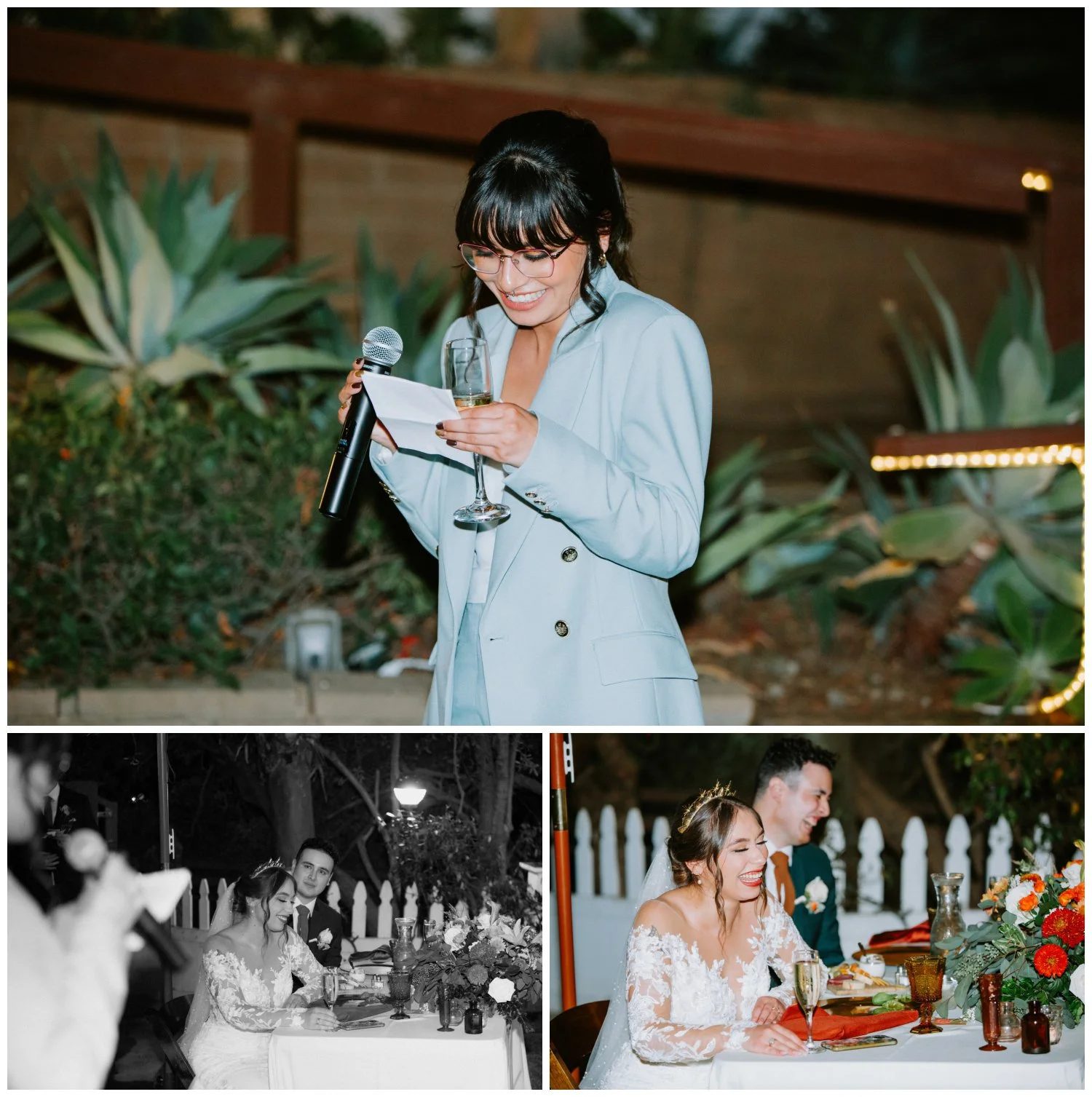 candid maid of honor speech and bride and groom reaction photos, documentary fall wedding photos in san diego, ca