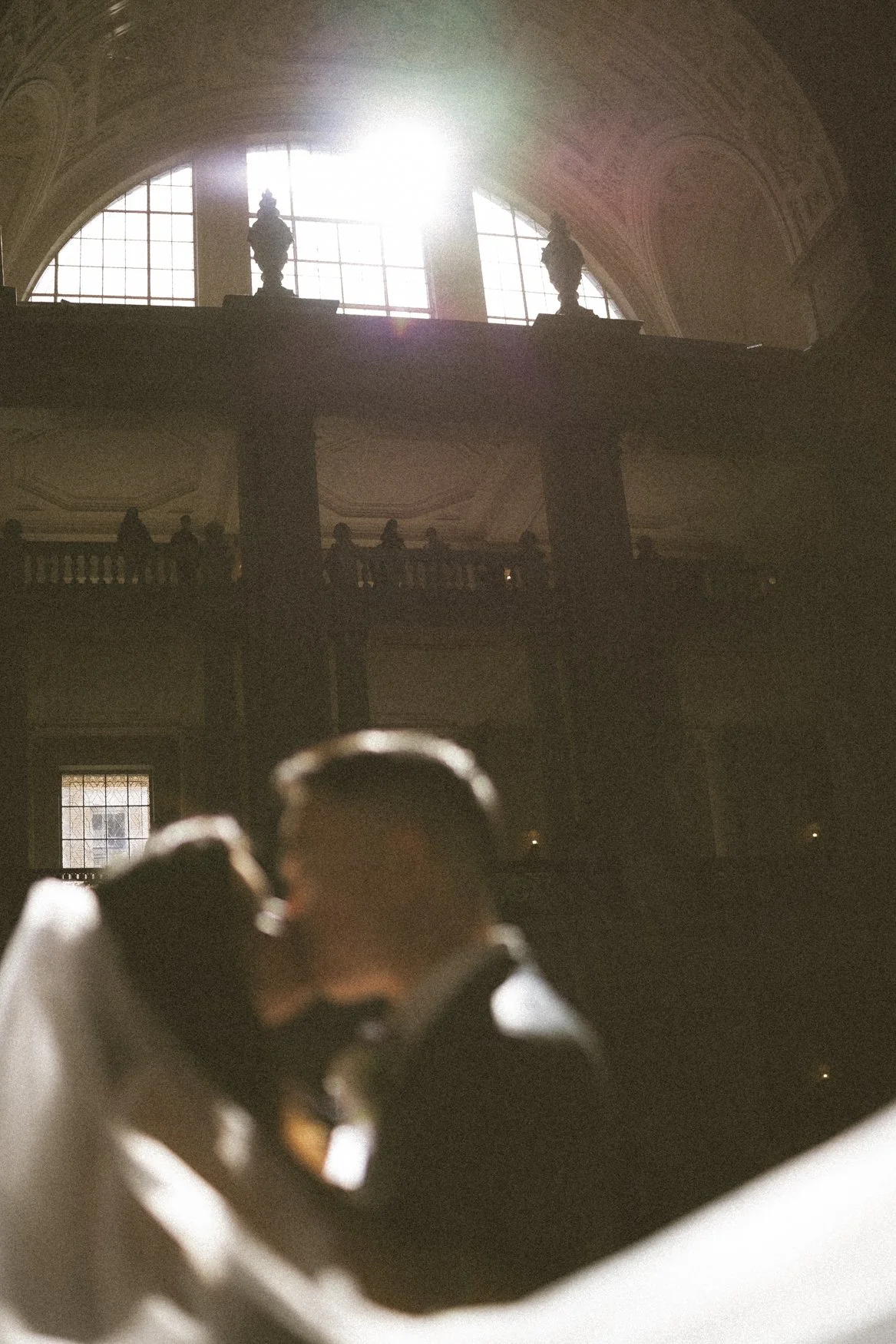 35mm Film Wedding photo of Bride and Groom in San Francisco City Hall