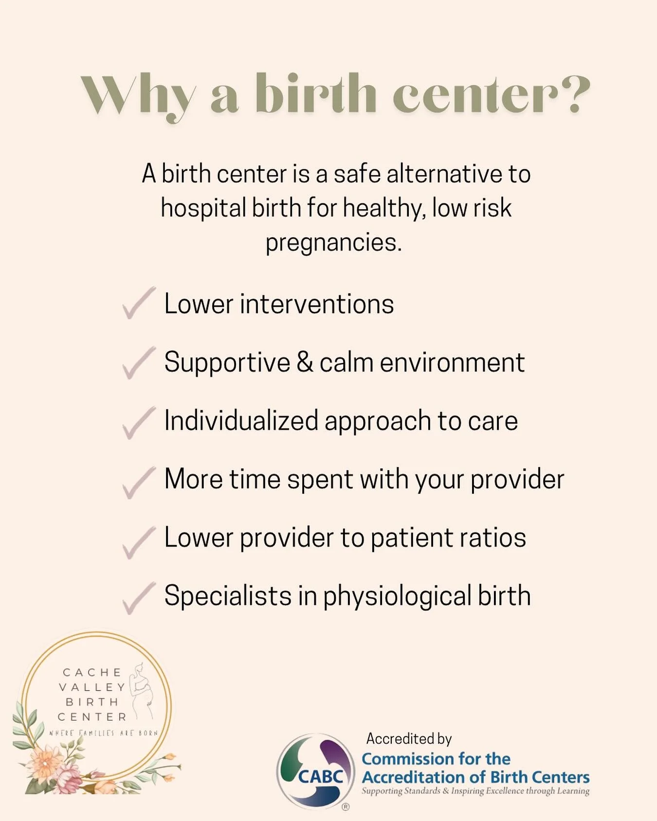 Why consider birthing at a birth center?

As midwives&mdash; we specialize in physiological birth! If you&rsquo;re planning to labor unmedicated, a supportive environment and provider is KEY. 🔑

At CVBC we value shared decision making&mdash; insurin