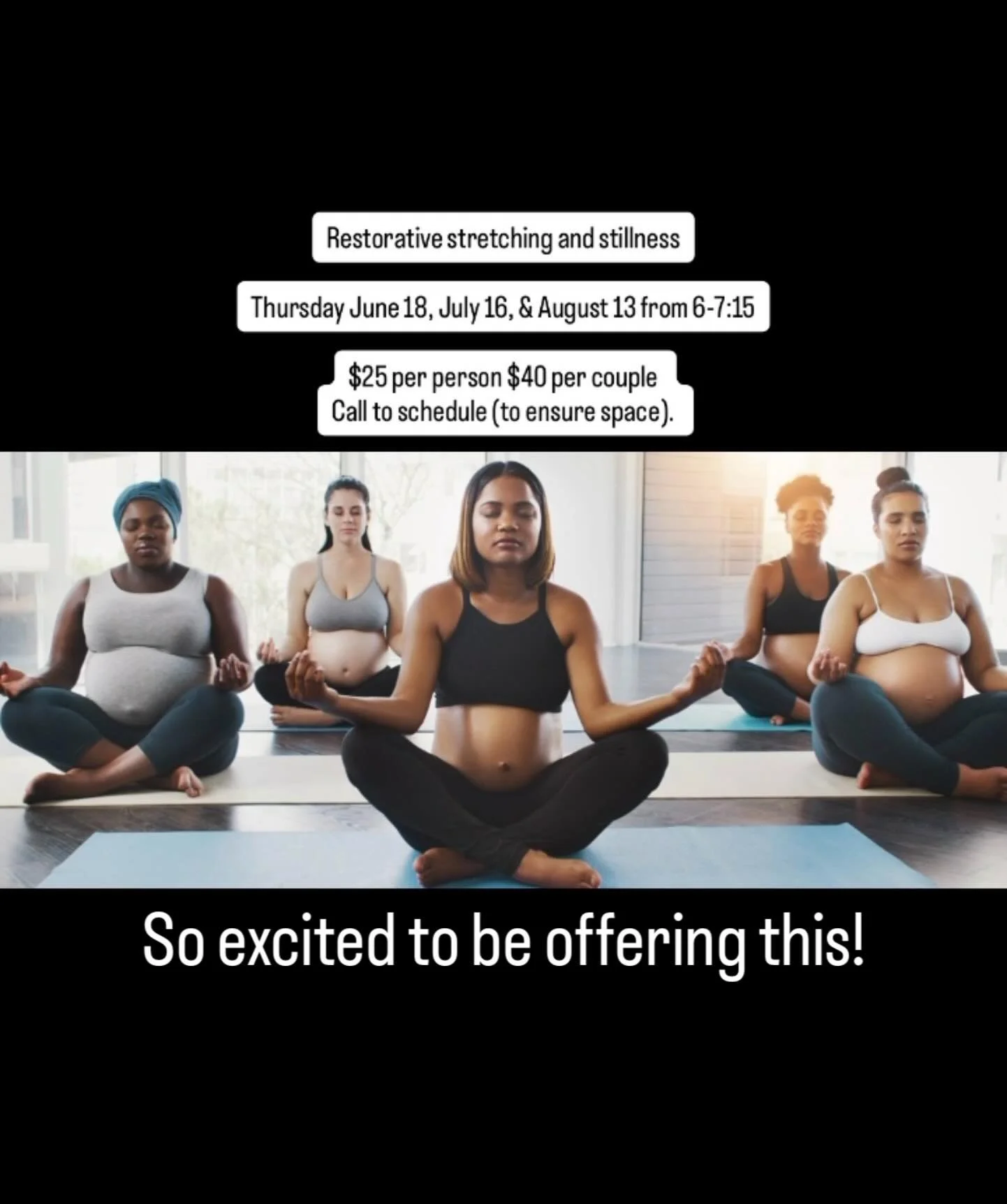 Restorative stretching and stillness can help balance your mind, body and energy to prepare for the role change of becoming a parent. This class will be taught by Emmy Allen. So grateful for her generous energy to assist in your role transition. #Bir