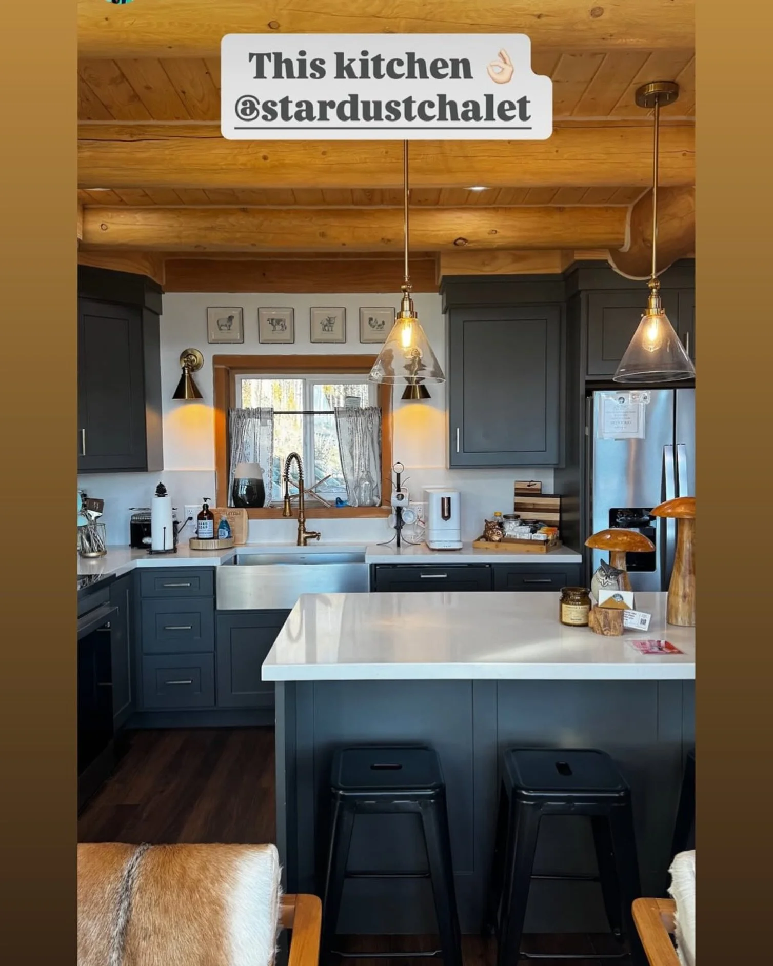 Okay, the kitchen has officially entered the chat. 👌

Seeing Stardust through @jadaanddavid&rsquo;s lens has been such a treat &mdash; and apparently the kitchen is having her moment too. Moody cabinets, mountain light, giant mushrooms and all. 🤎✨
